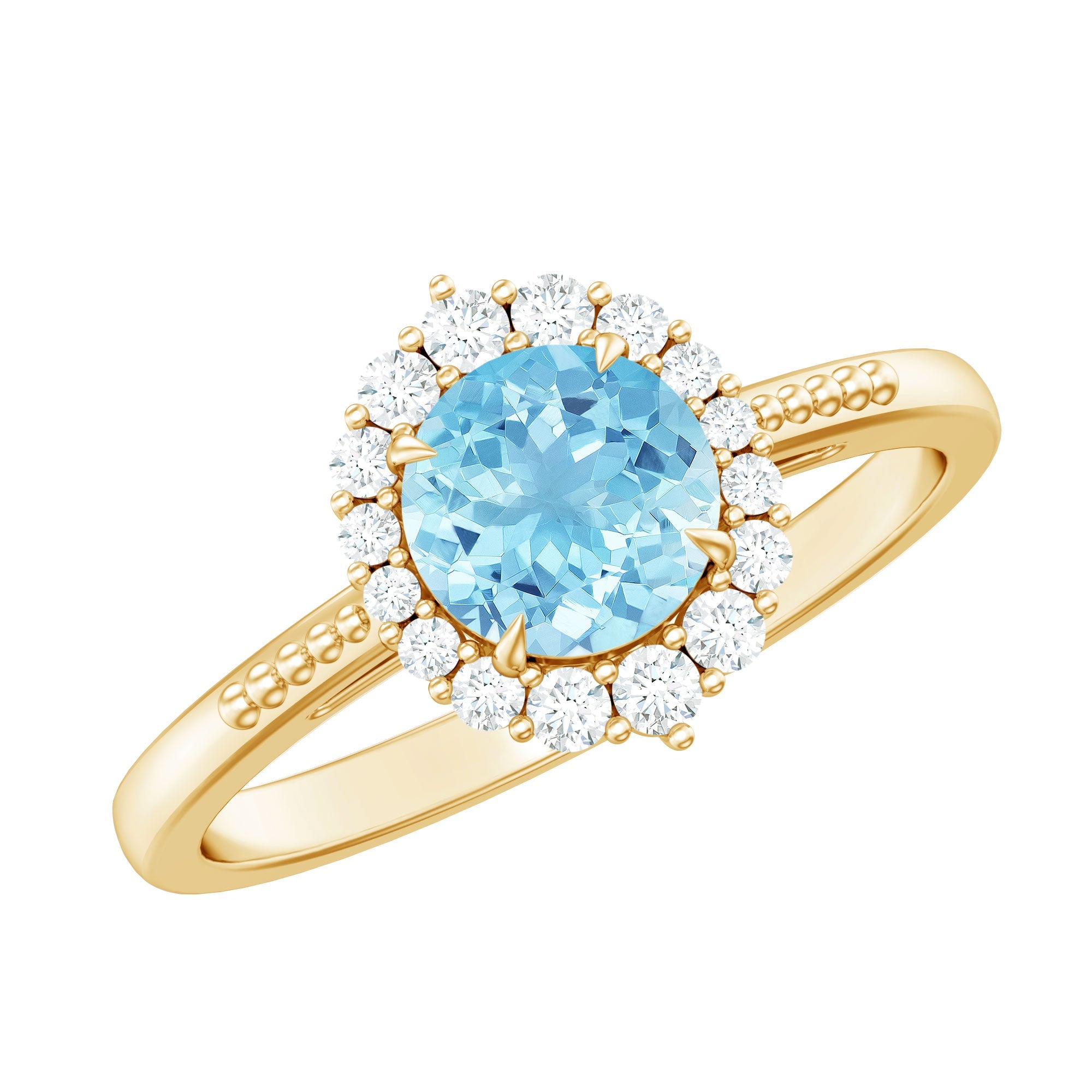 Aquamarine Halo Ring – Blue Gemstone Engagement Ring With Diamond Halo