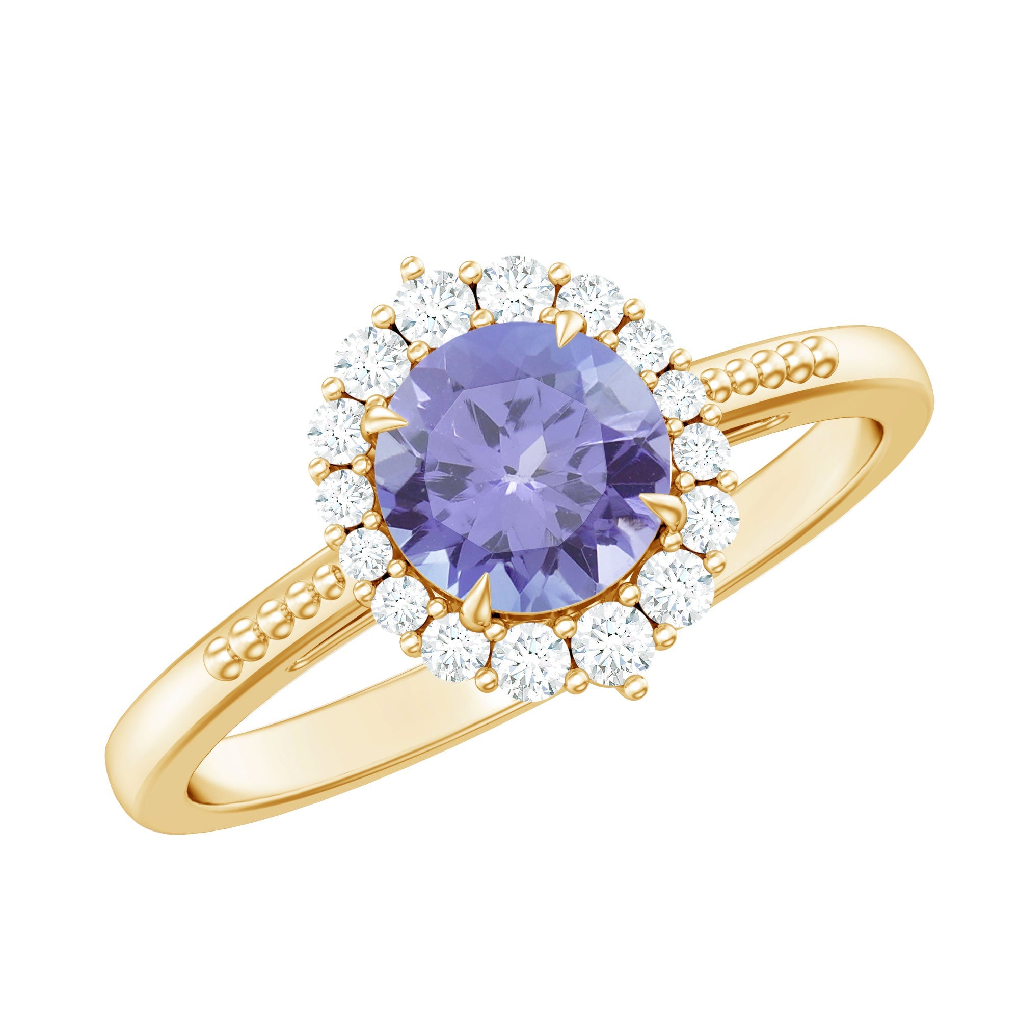 Blue Tanzanite Ring – 5mm AAA Quality Diamond Halo Engagement Ring for Women