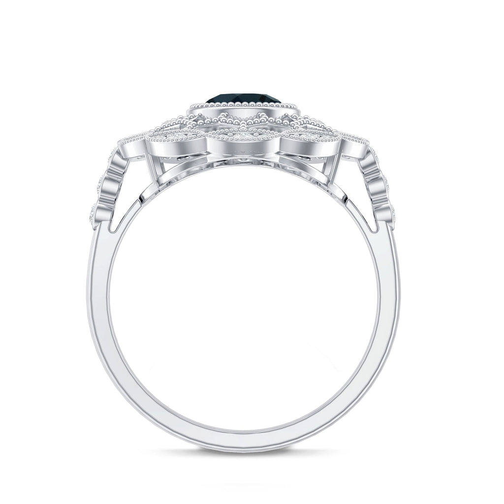 Genuine London Blue Topaz and Diamond Statement Ring with Beaded Details