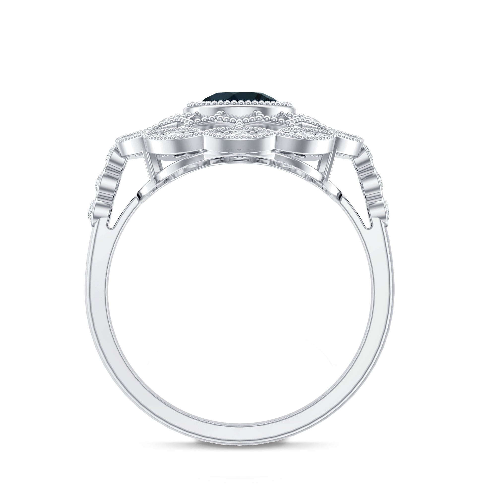 Genuine London Blue Topaz and Diamond Statement Ring with Beaded Details