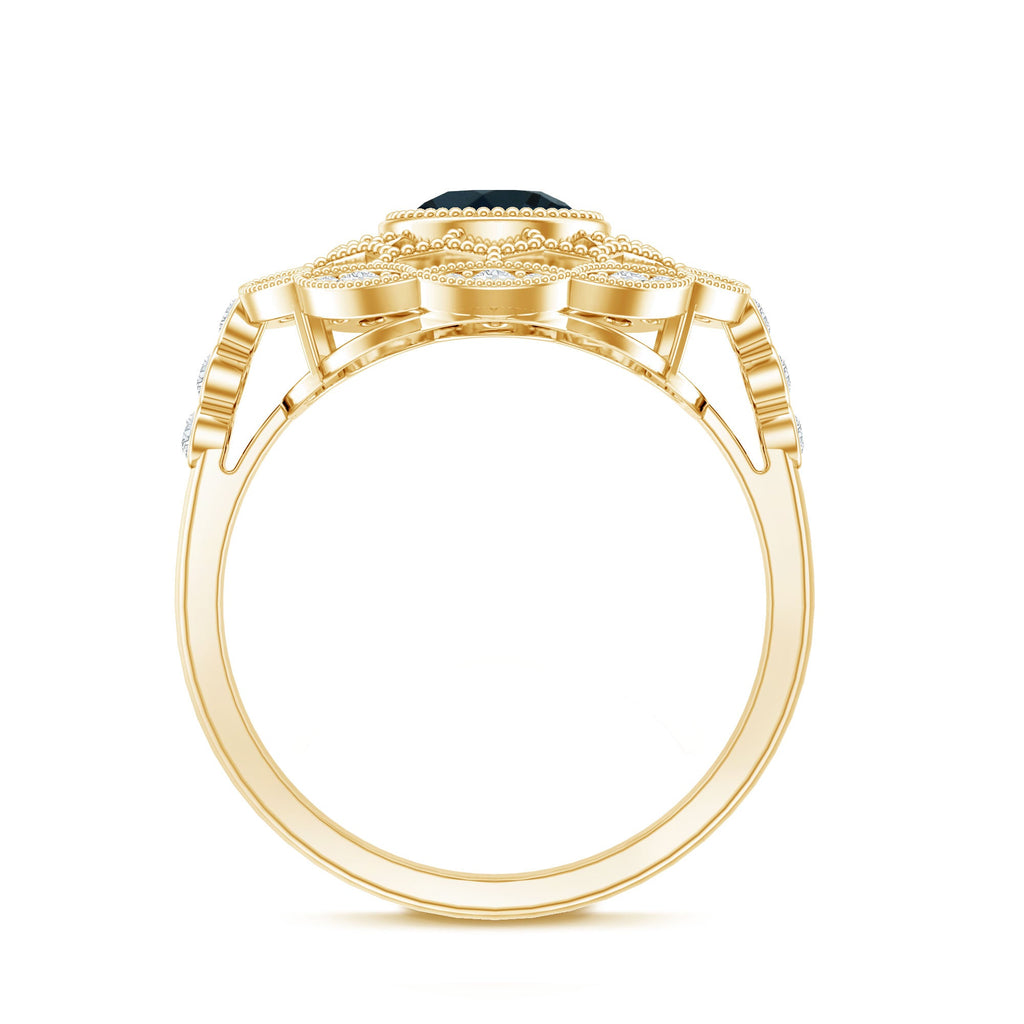 Genuine London Blue Topaz and Diamond Statement Ring with Beaded Details