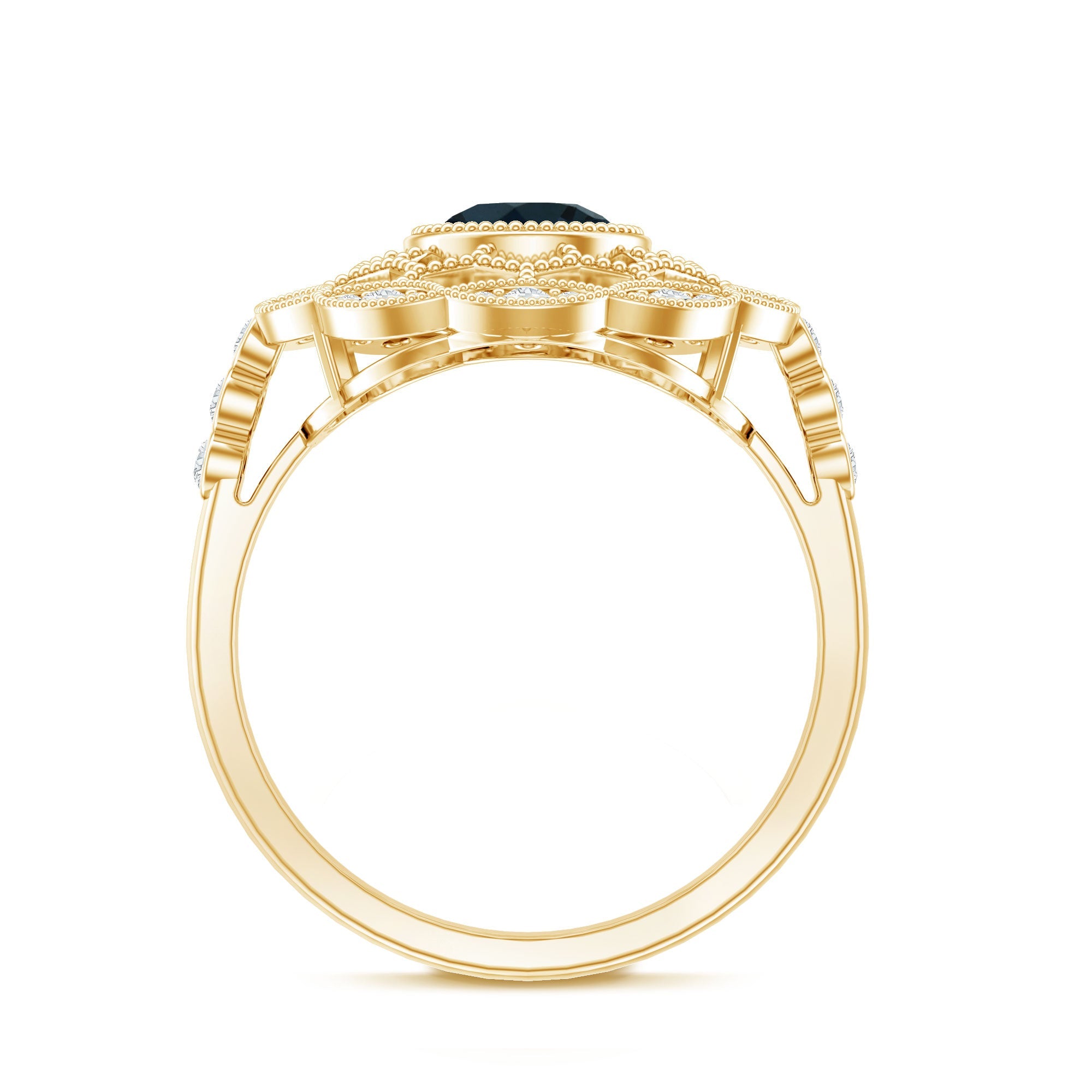 Genuine London Blue Topaz and Diamond Statement Ring with Beaded Details