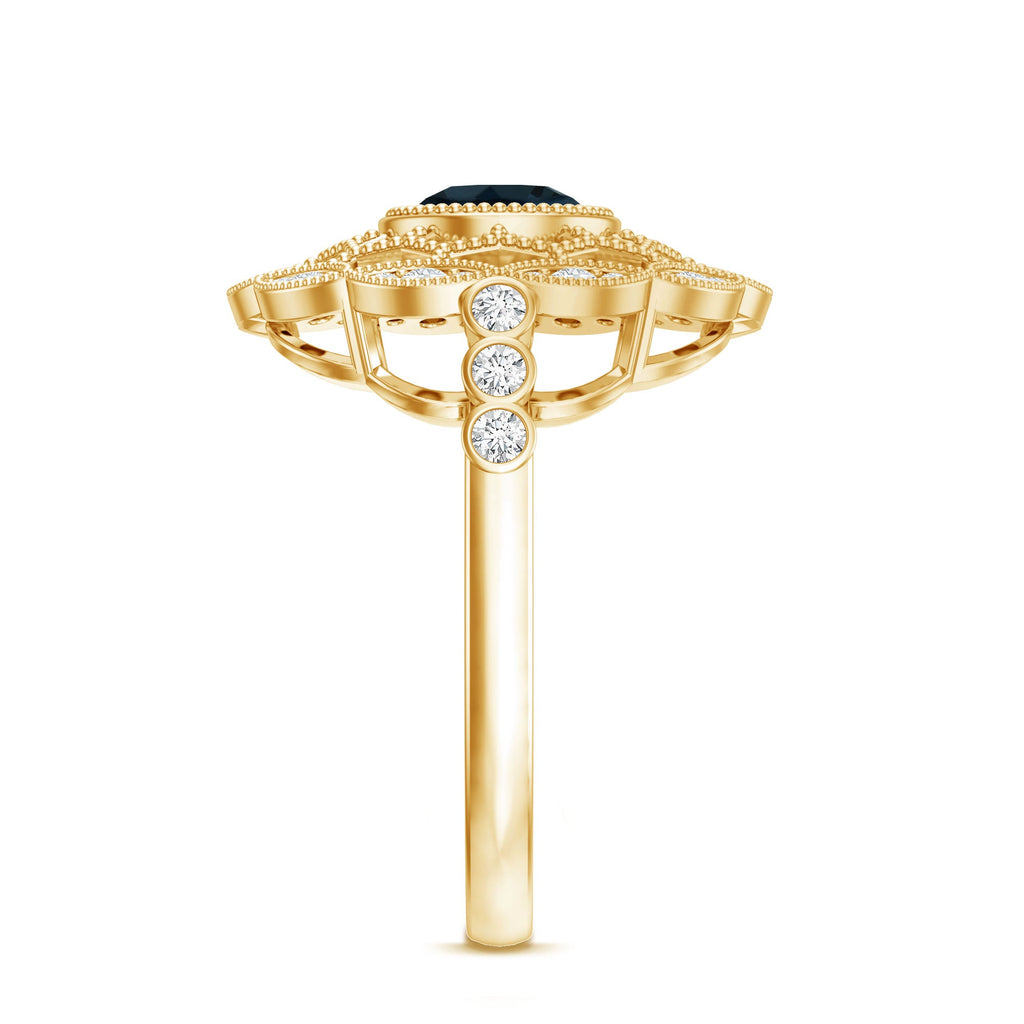 Genuine London Blue Topaz and Diamond Statement Ring with Beaded Details