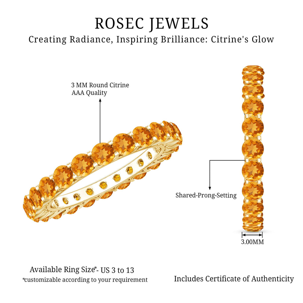 Citrine Eternity Ring – Round Cut Citrine Full Eternity Band With Shared Prong Setting