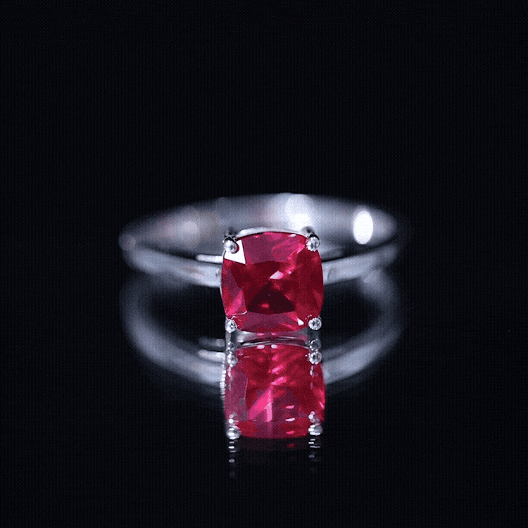 Lab Grown Ruby Ring – 2 Carat Cushion Cut Solitaire AAA Quality Engagement Jewelry