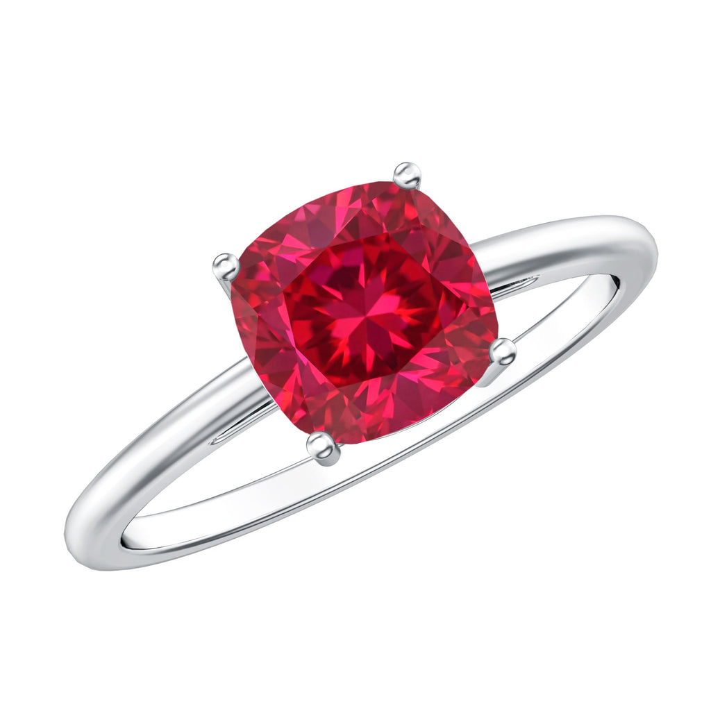 Lab Grown Ruby Ring – 2 Carat Cushion Cut Solitaire AAA Quality Engagement Jewelry