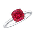 Lab Grown Ruby Ring – 2 Carat Cushion Cut Solitaire AAA Quality Engagement Jewelry