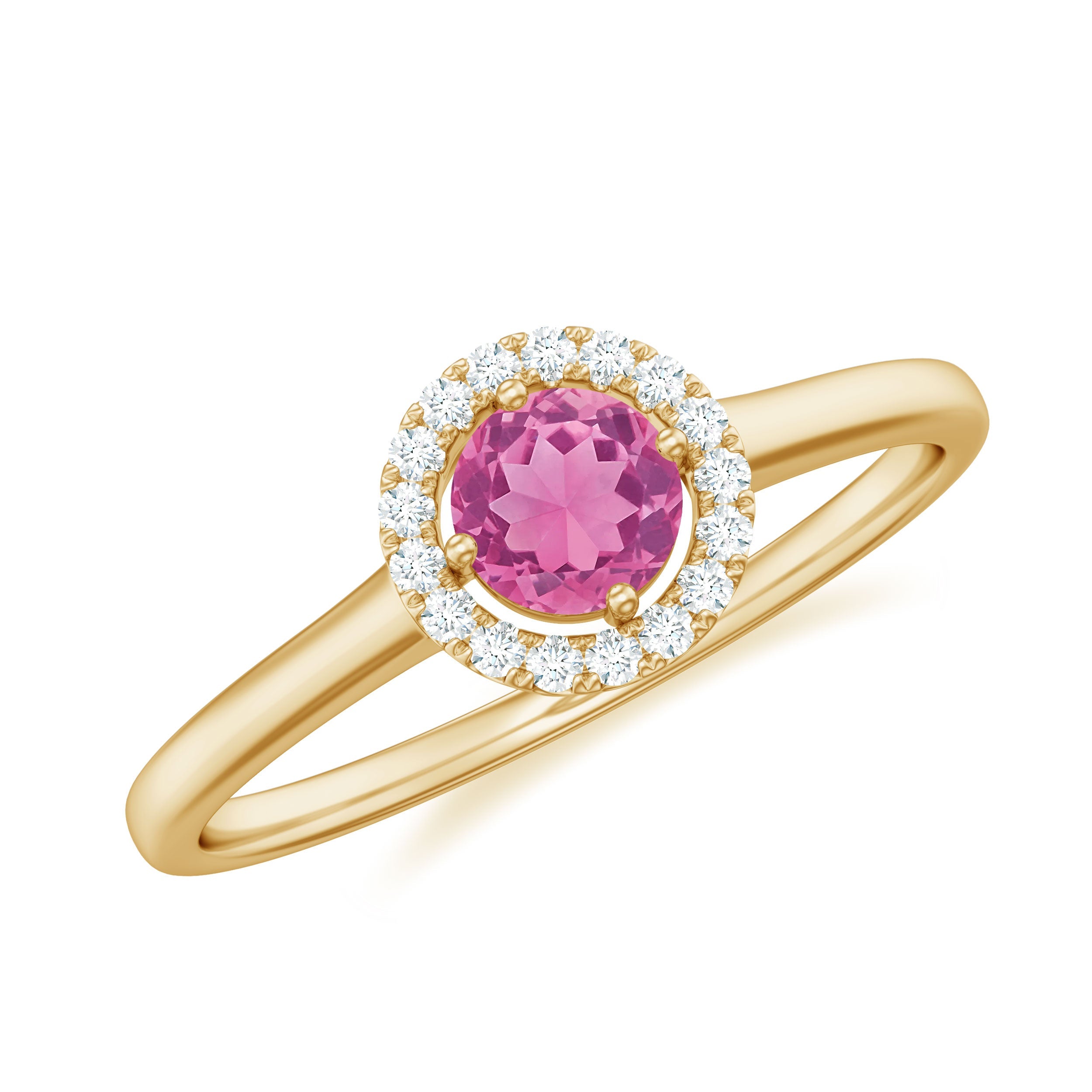 Pink Tourmaline Ring – Diamond Halo Promise Ring With AAA Quality Gemstone