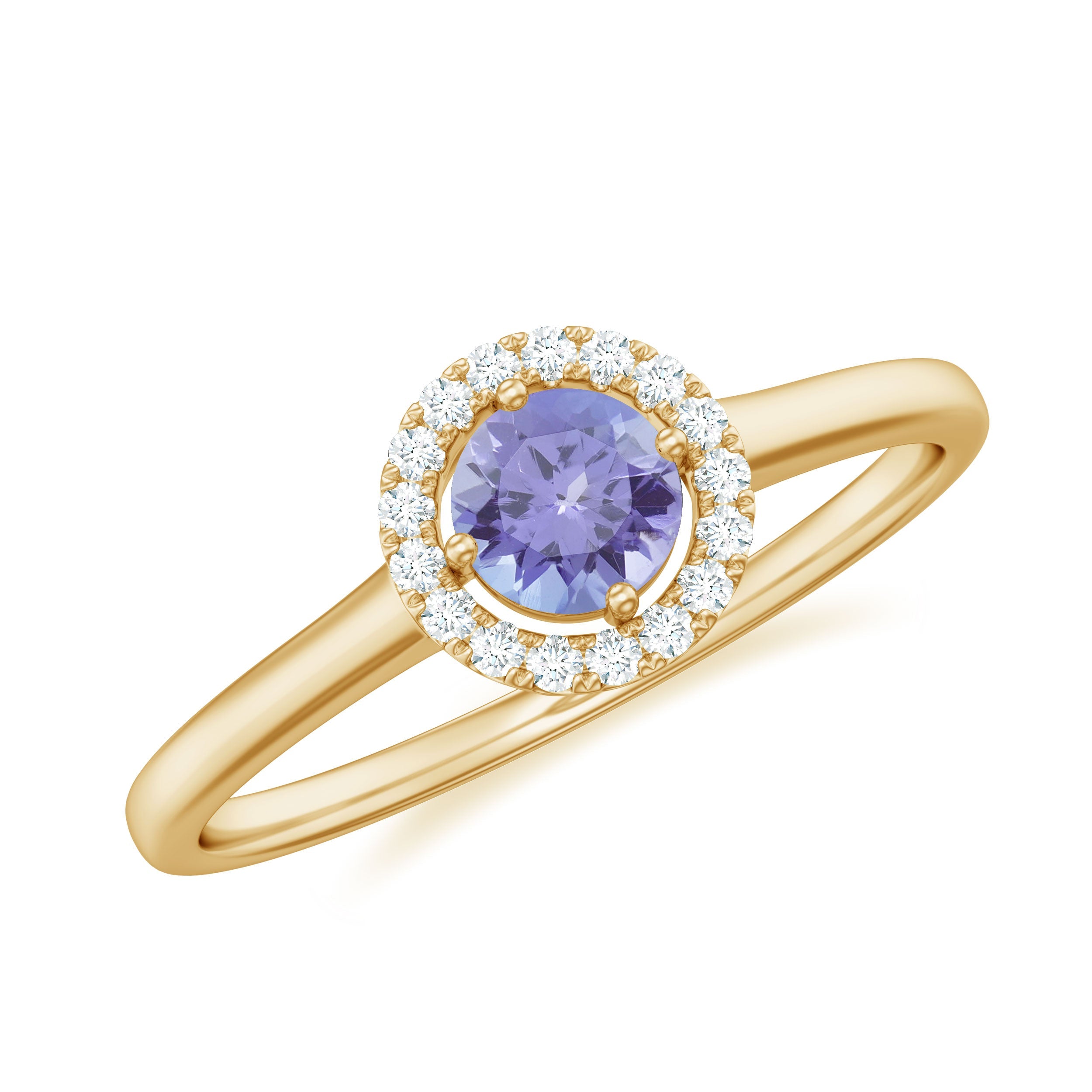 Tanzanite Promise Ring – AAA Grade Blue Tanzanite with Diamond Halo Design