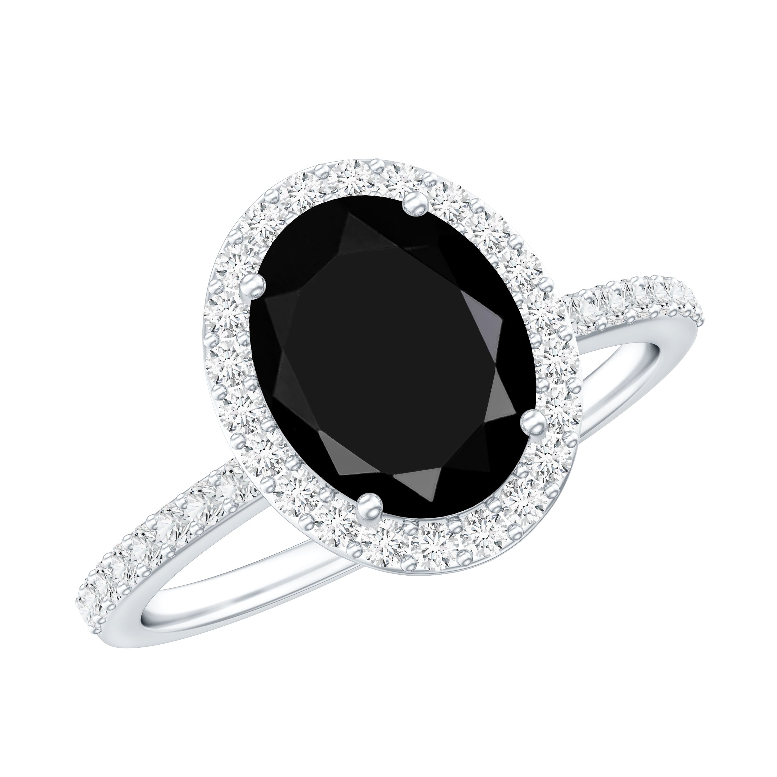 1.7 Carat Oval Cut Black Onyx Diamond Engagement Ring with Certificate
