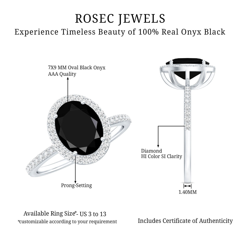 1.7 Carat Oval Cut Black Onyx Diamond Engagement Ring with Certificate