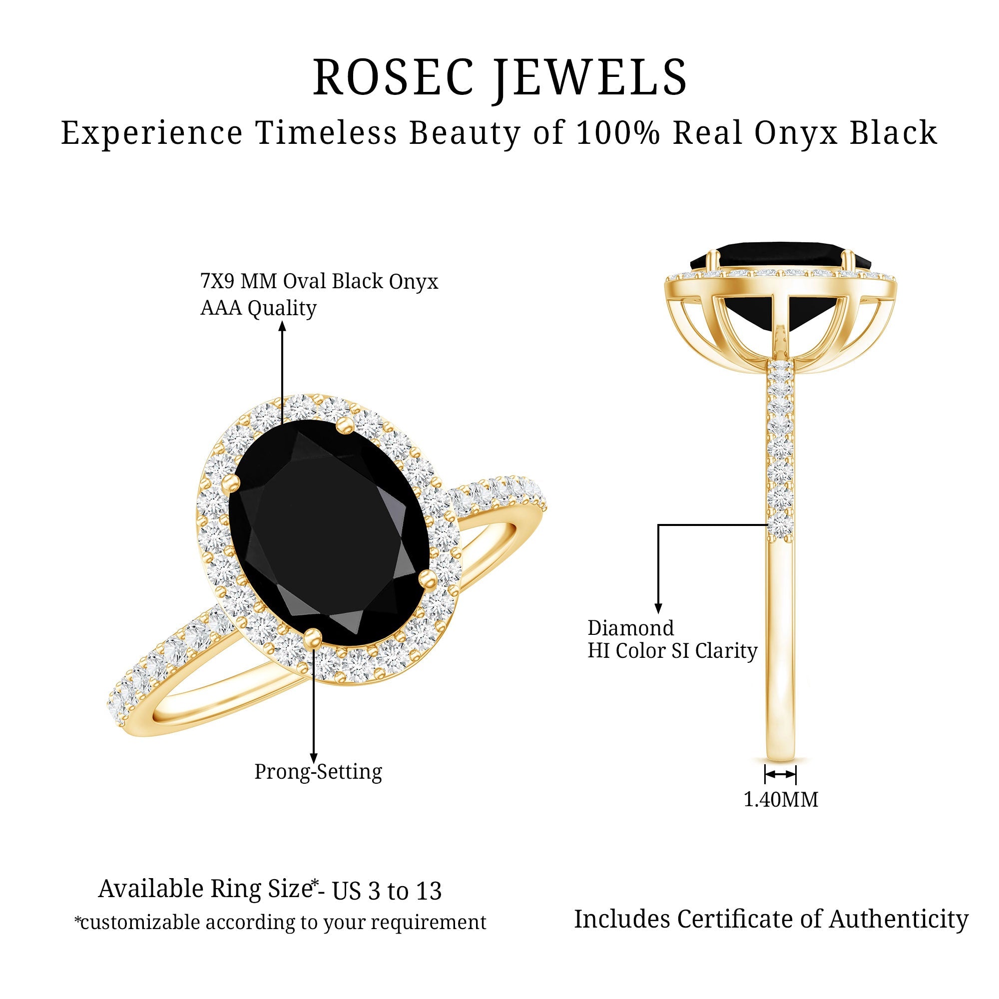 1.7 Carat Oval Cut Black Onyx Diamond Engagement Ring with Certificate