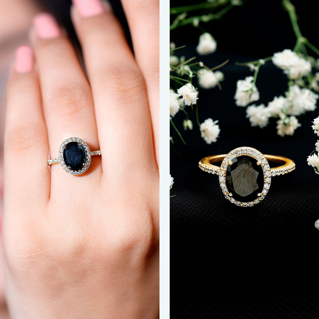 1.7 Carat Oval Cut Black Onyx Diamond Engagement Ring with Certificate