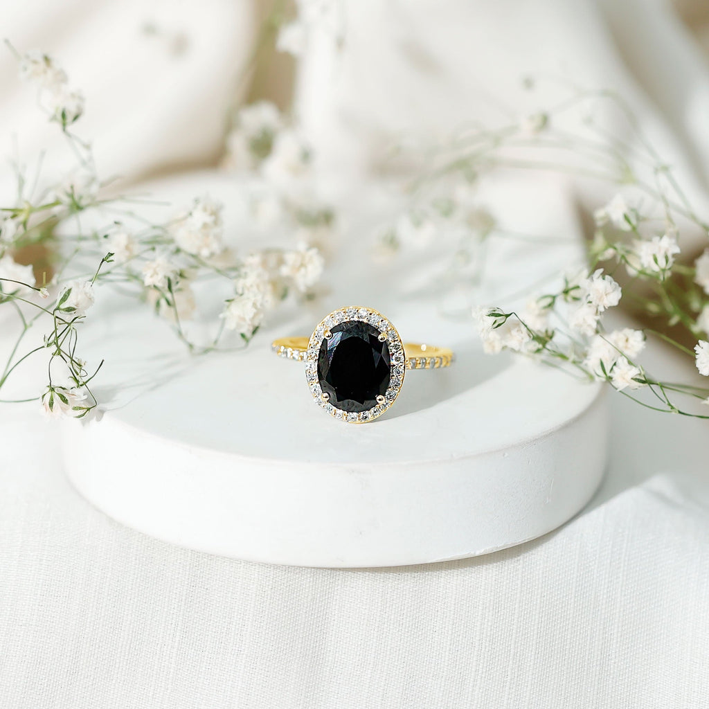 1.7 Carat Oval Cut Black Onyx Diamond Engagement Ring with Certificate
