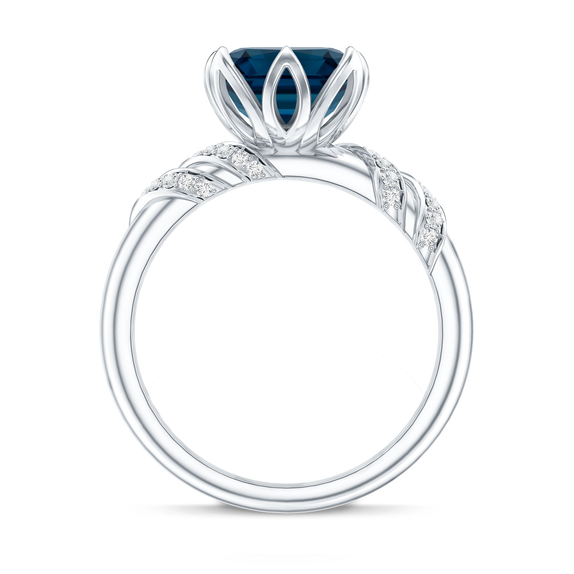 3 Carat Asscher Cut London Blue Topaz Designer Solitaire Engagement Ring
