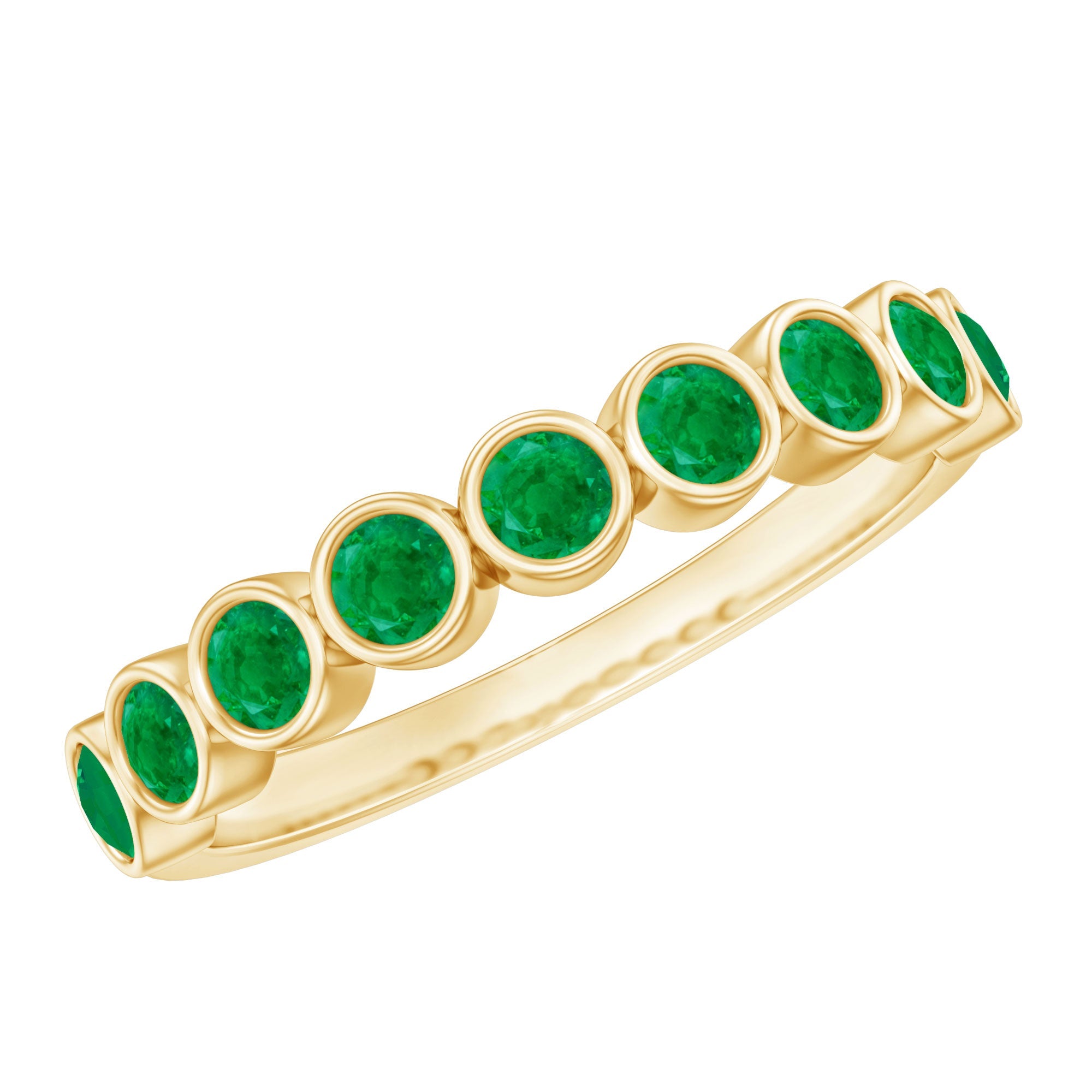 Emerald Eternity Ring – Half Eternity Bezel Set Stackable Green Gemstone Jewelry