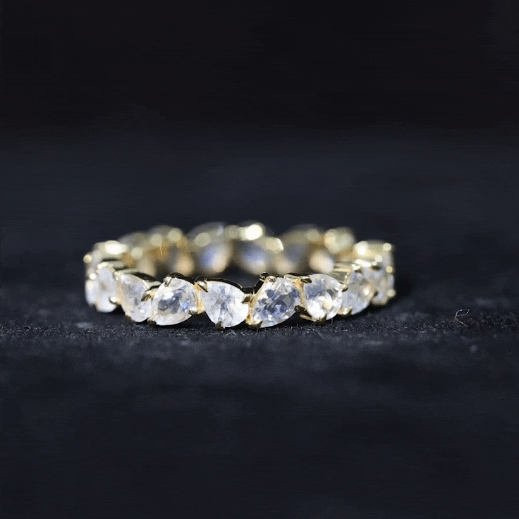 Moonstone Eternity Ring – Pear Cut Full Circle Band With Claw-Set Gemstones