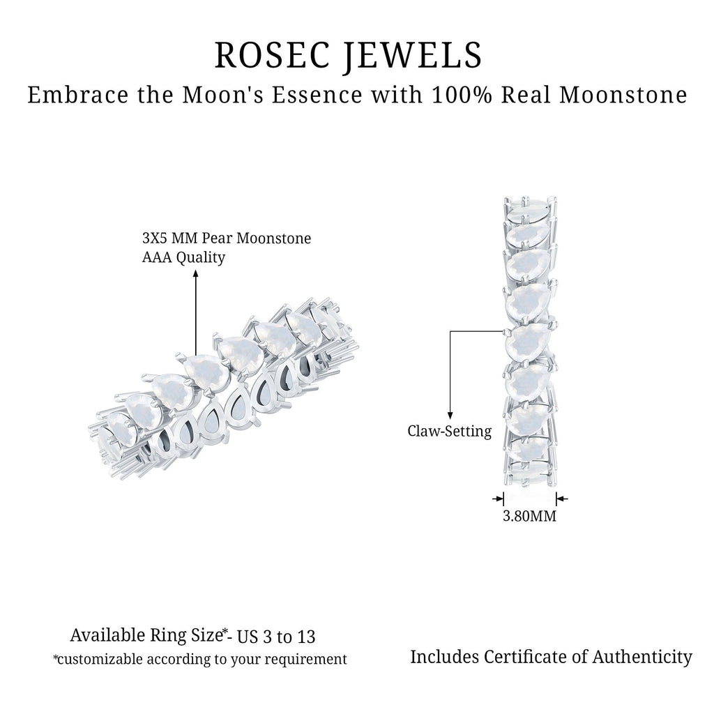 Moonstone Eternity Ring – Pear Cut Full Circle Band With Claw-Set Gemstones