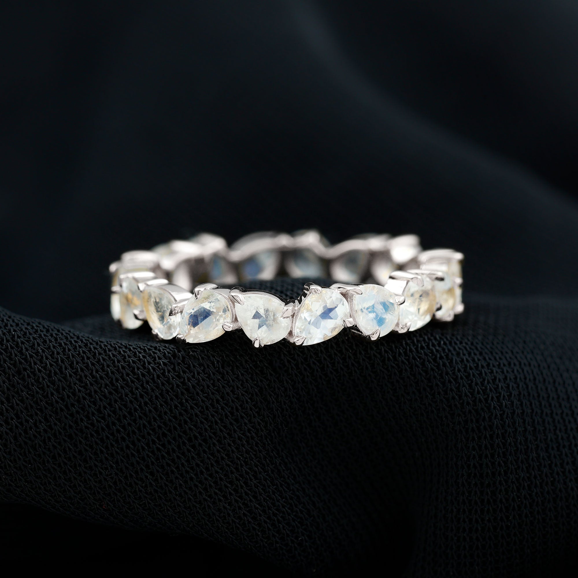 Moonstone Eternity Ring – Pear Cut Full Circle Band With Claw-Set Gemstones