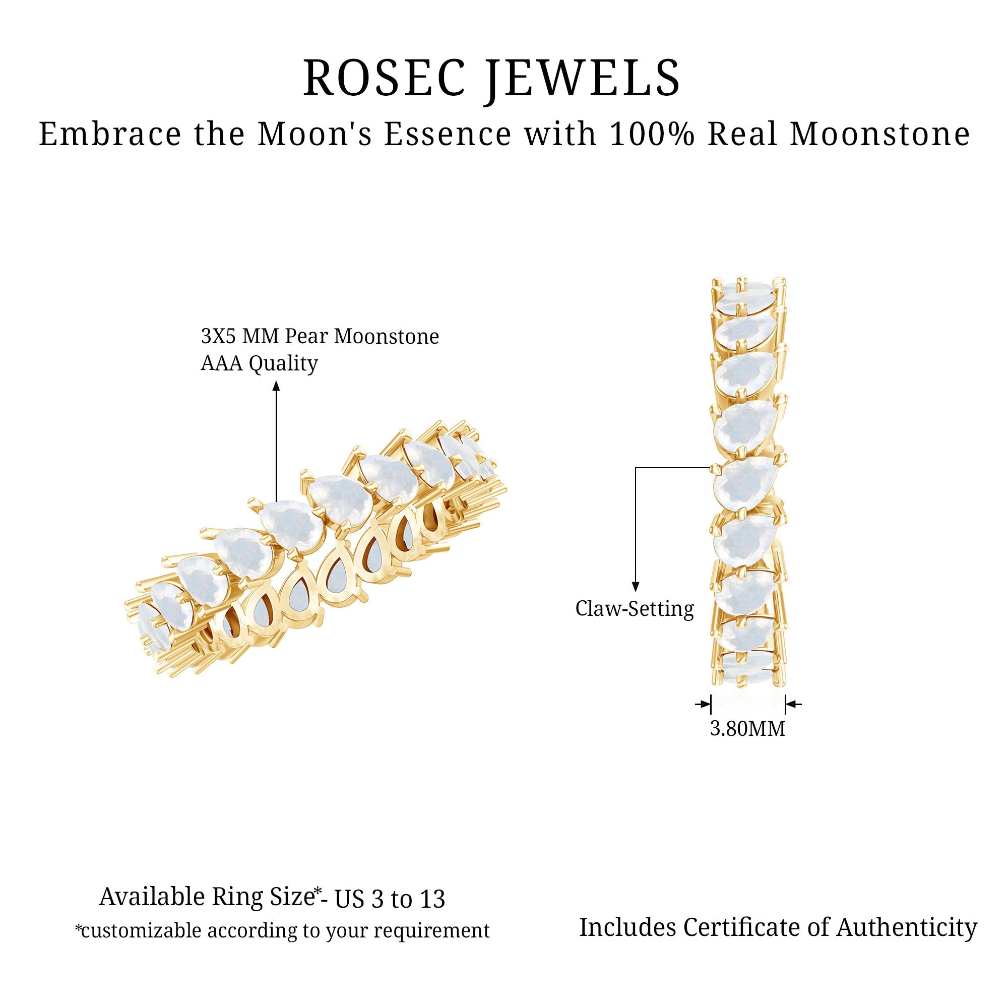 Moonstone Eternity Ring – Pear Cut Full Circle Band With Claw-Set Gemstones
