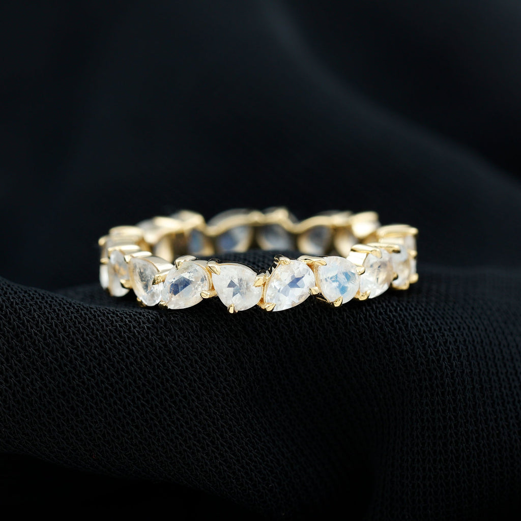 Moonstone Eternity Ring – Pear Cut Full Circle Band With Claw-Set Gemstones