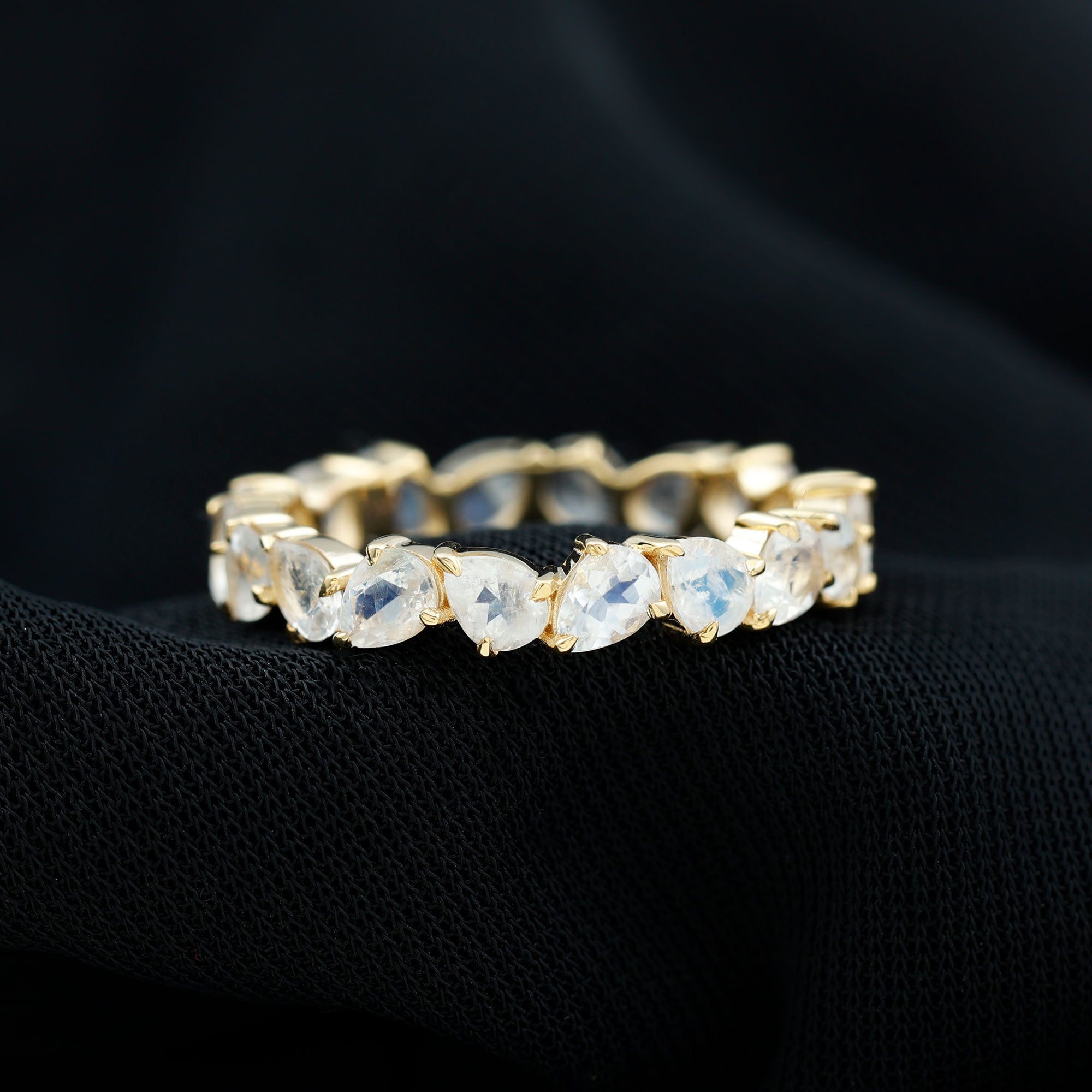 Moonstone Eternity Ring – Pear Cut Full Circle Band With Claw-Set Gemstones