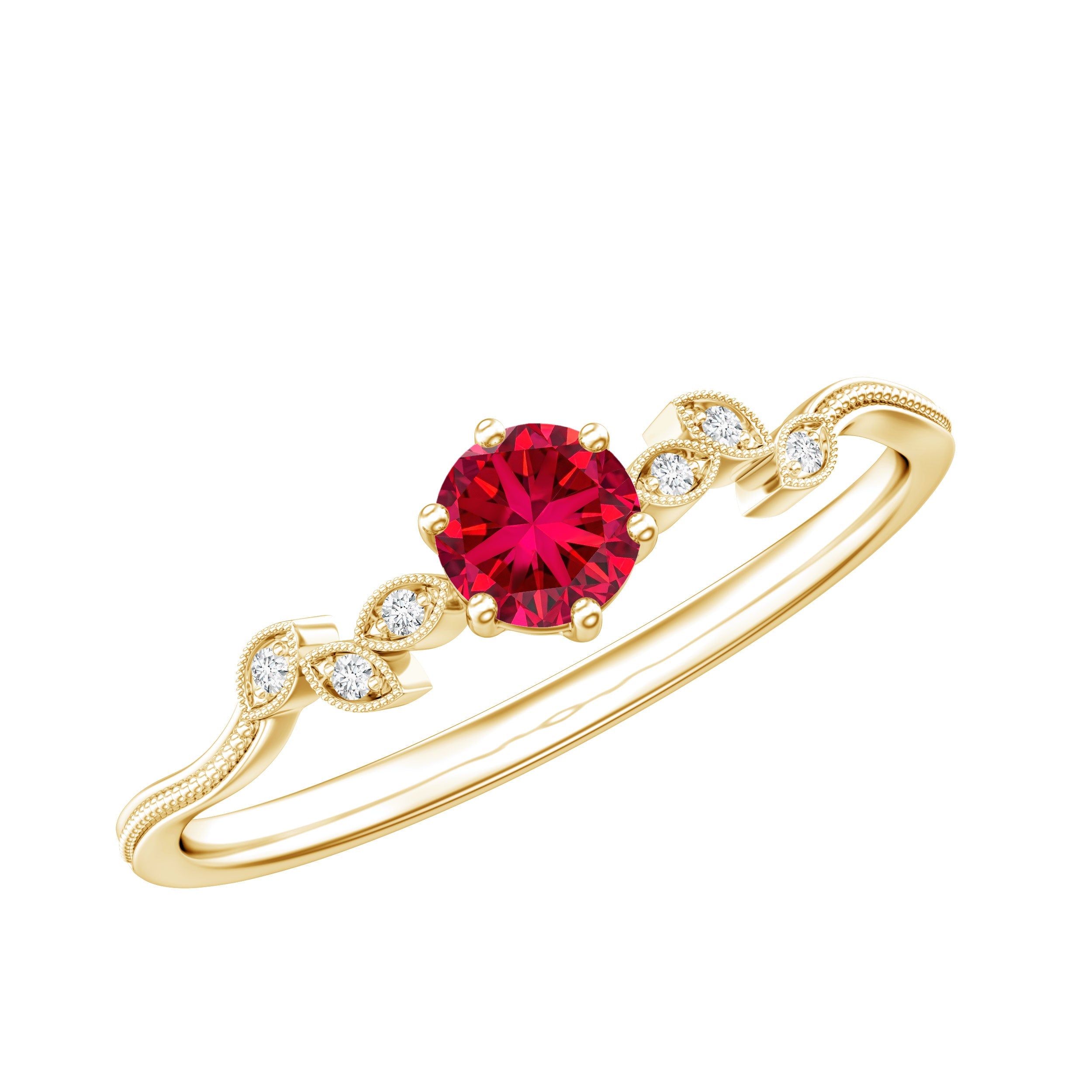 Lab Grown Ruby Ring – Minimalist Ruby Leaf Promise Band With Diamonds | Ethical Jewelry