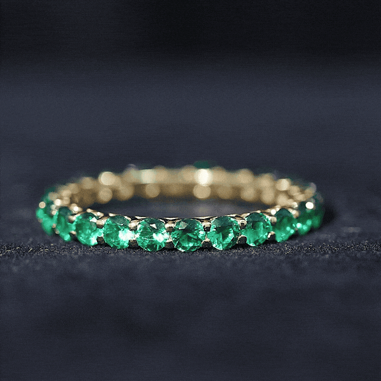 Emerald Eternity Ring – Lab Created Emerald Full Eternity Band with Round Cut Gemstones