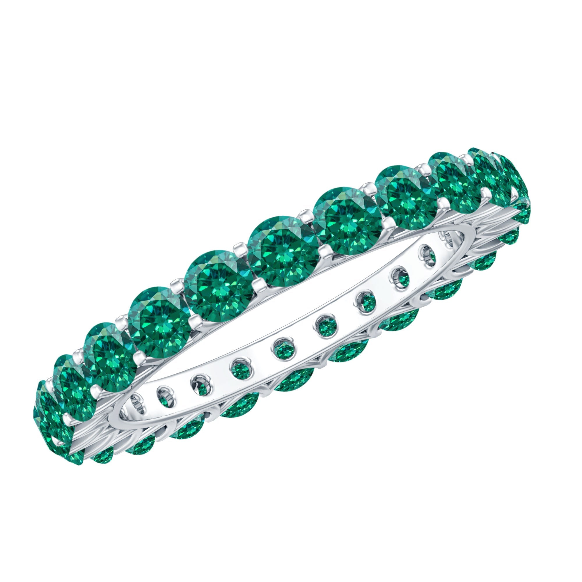 Emerald Eternity Ring – Lab Created Emerald Full Eternity Band with Round Cut Gemstones