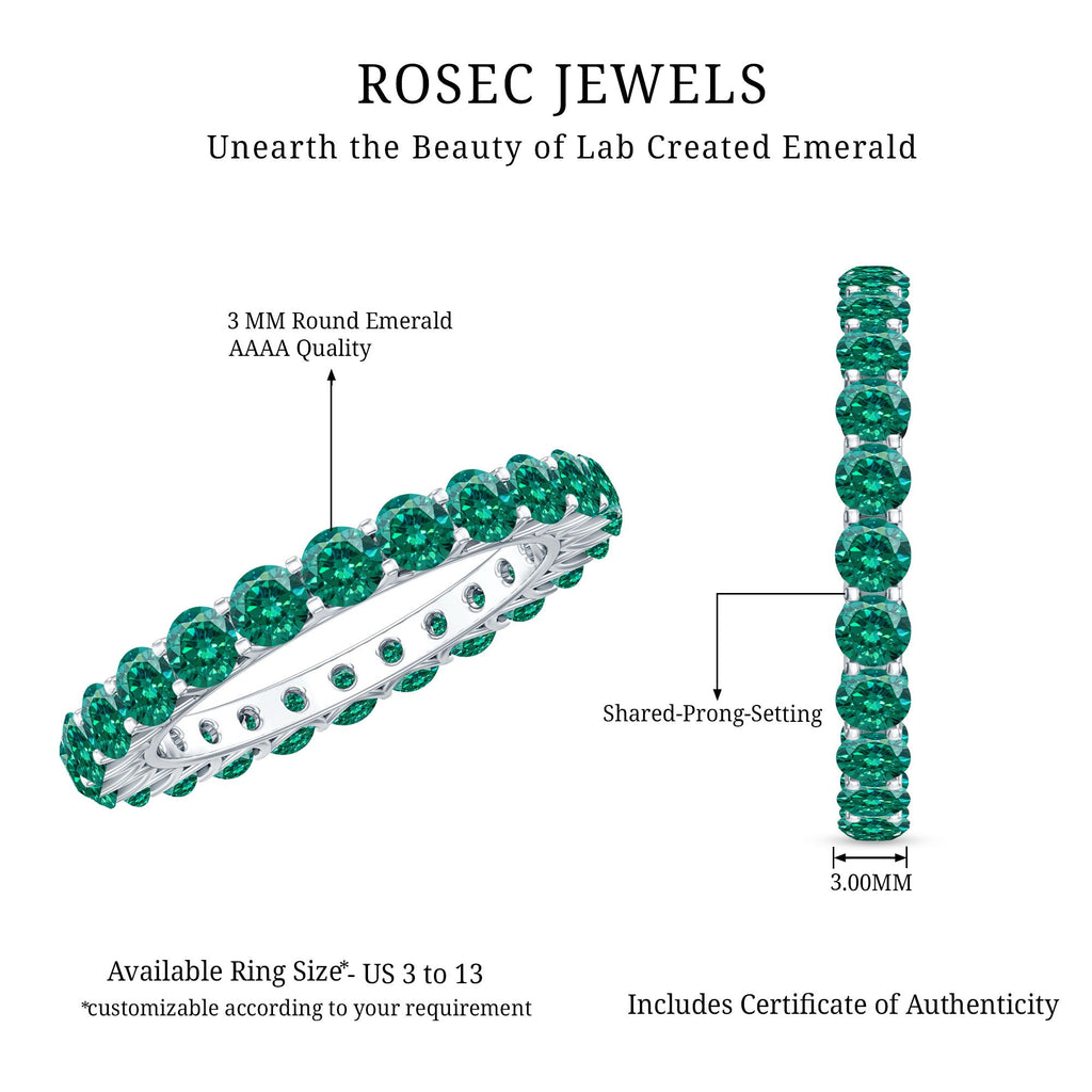 Emerald Eternity Ring – Lab Created Emerald Full Eternity Band with Round Cut Gemstones