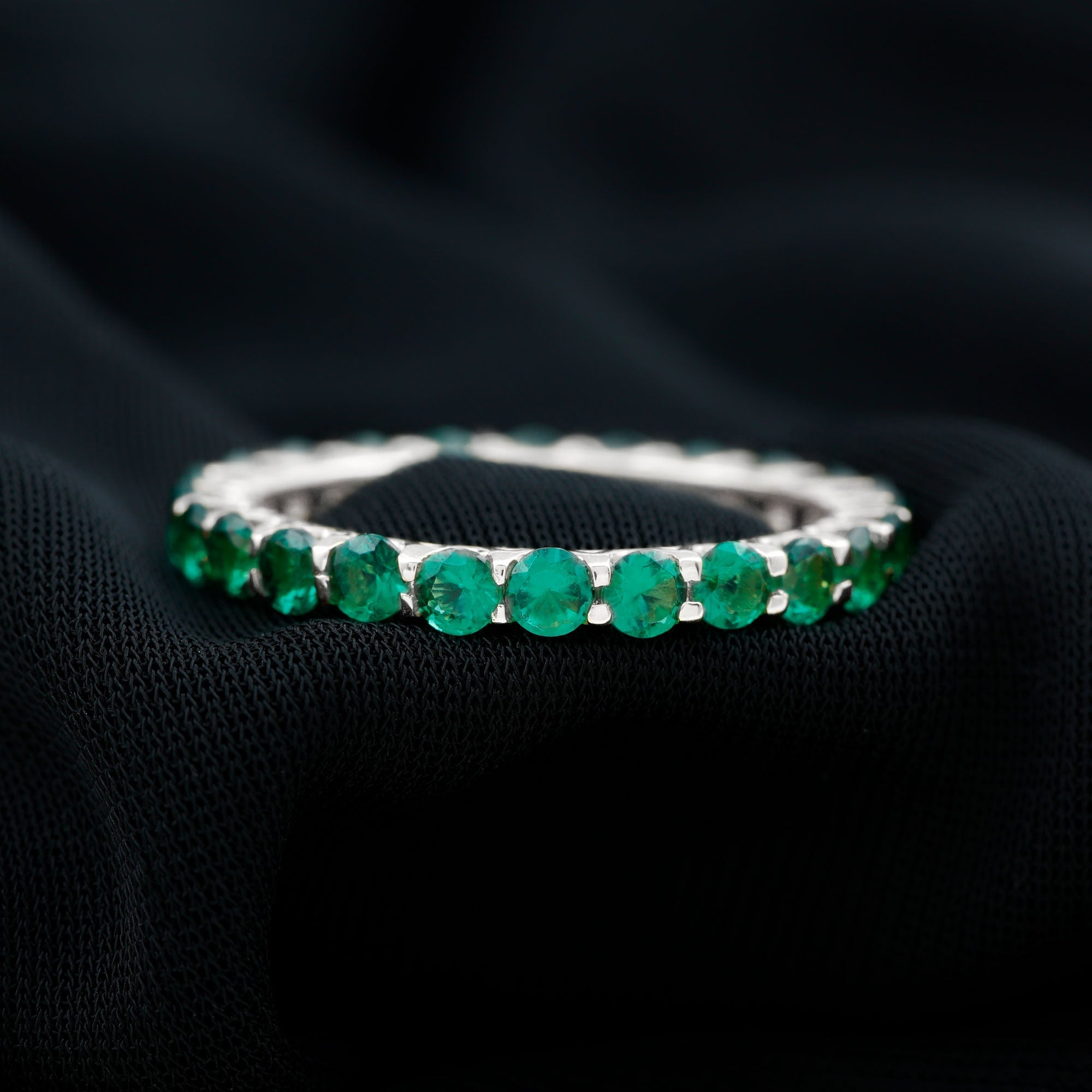 Emerald Eternity Ring – Lab Created Emerald Full Eternity Band with Round Cut Gemstones