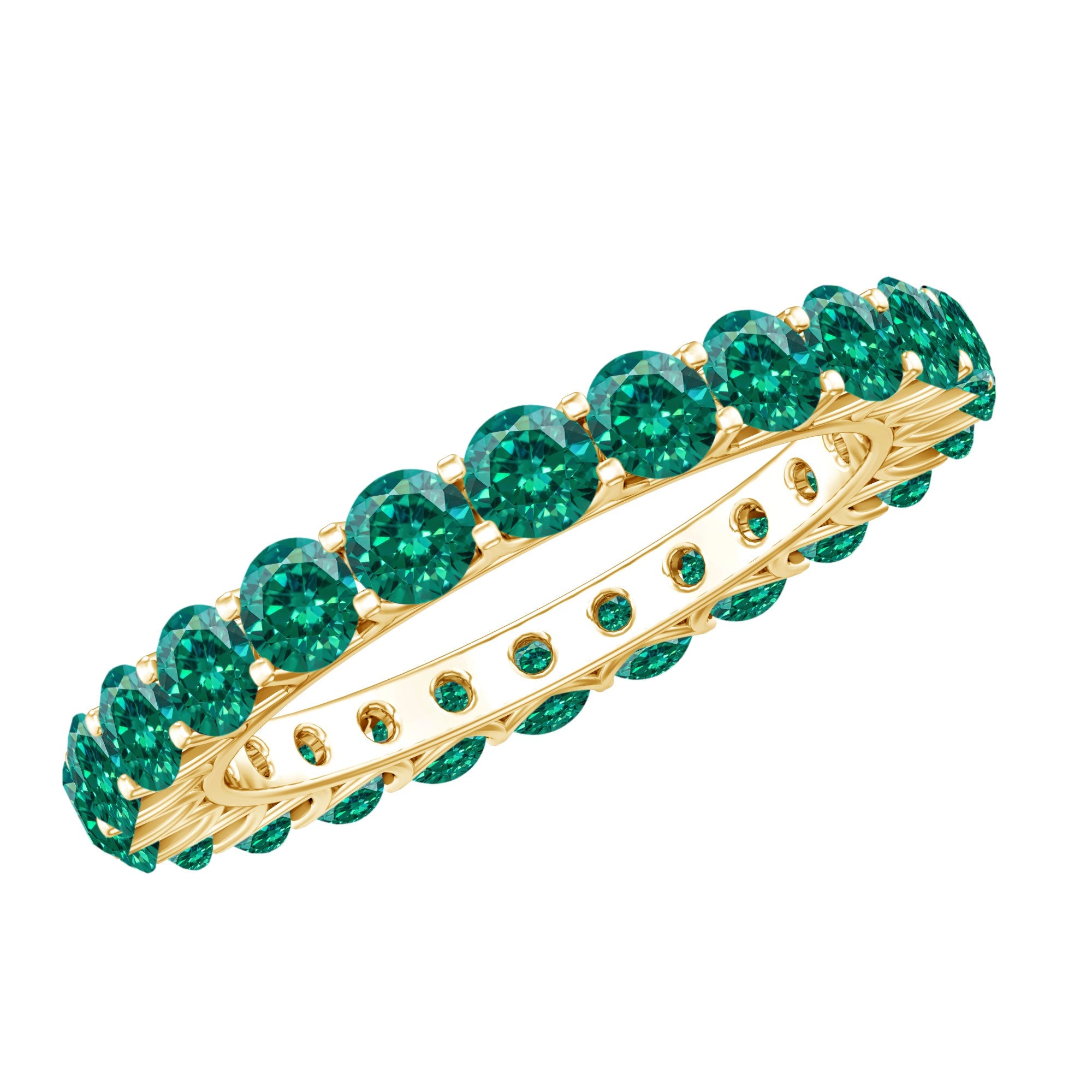 Emerald Eternity Ring – Lab Created Emerald Full Eternity Band with Round Cut Gemstones