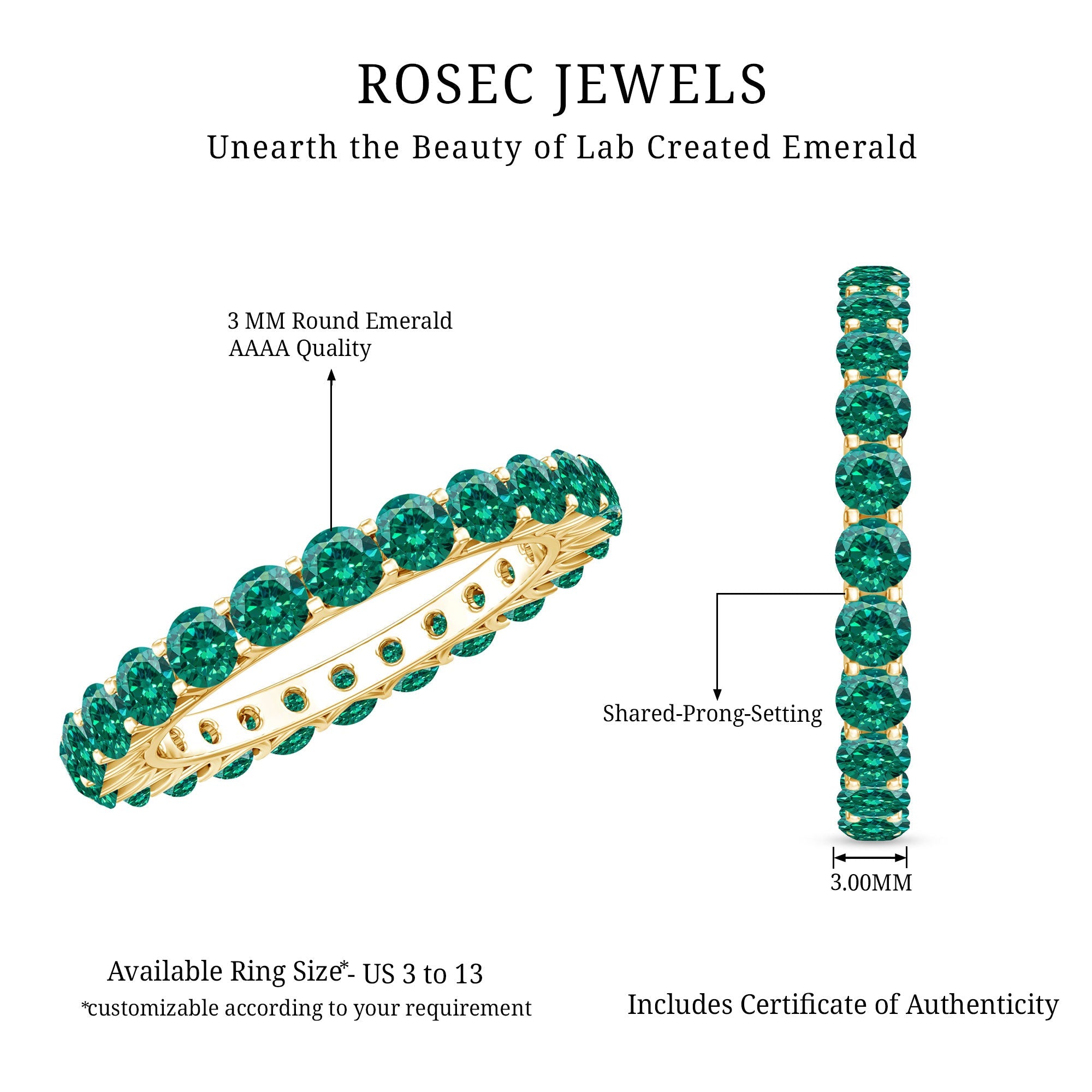 Emerald Eternity Ring – Lab Created Emerald Full Eternity Band with Round Cut Gemstones