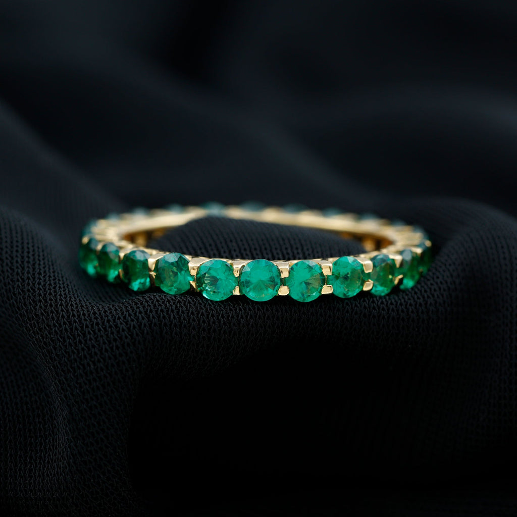 Emerald Eternity Ring – Lab Created Emerald Full Eternity Band with Round Cut Gemstones