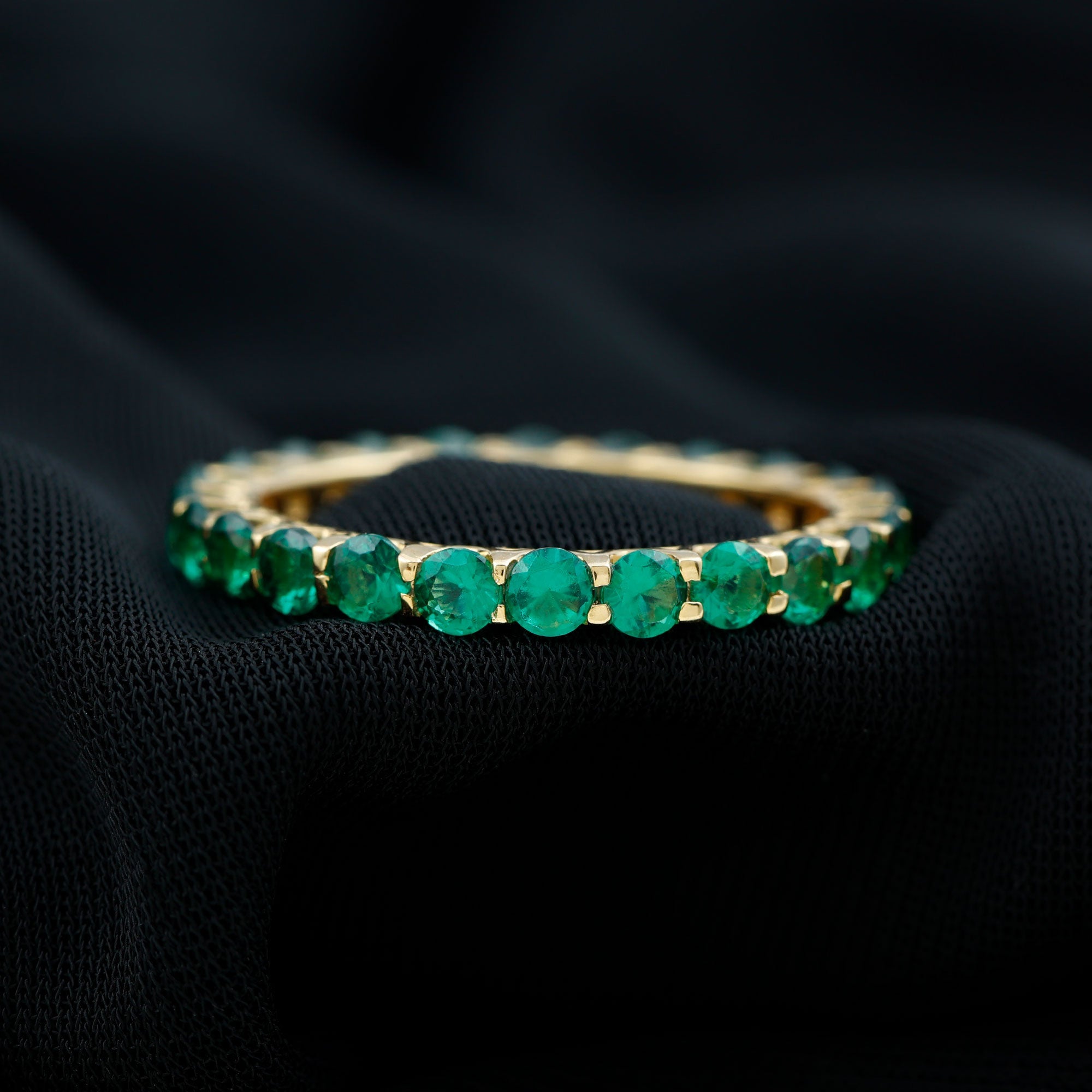Emerald Eternity Ring – Lab Created Emerald Full Eternity Band with Round Cut Gemstones