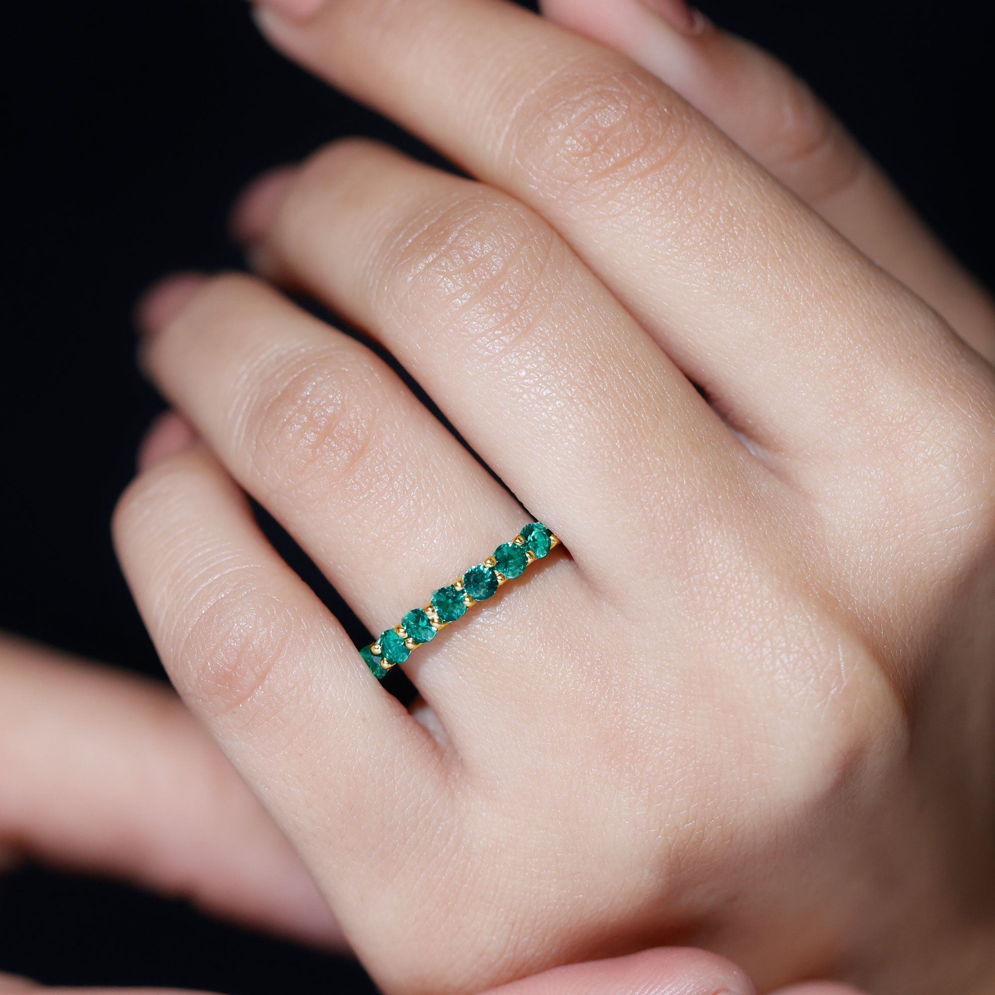 Emerald Eternity Ring – Lab Created Emerald Full Eternity Band with Round Cut Gemstones