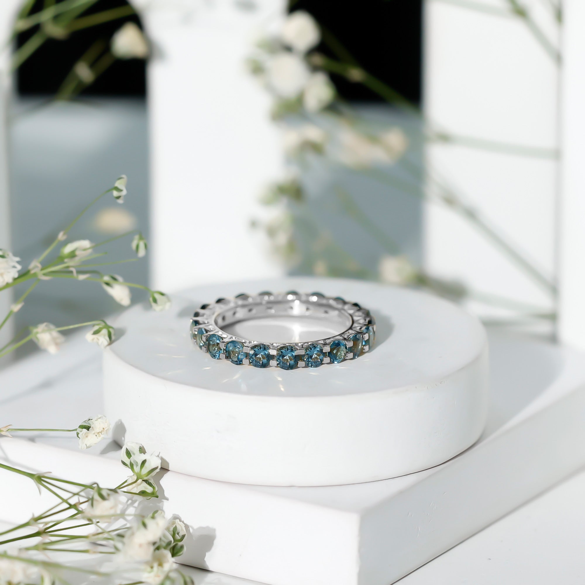 Certified London Blue Topaz Full Eternity Band Ring