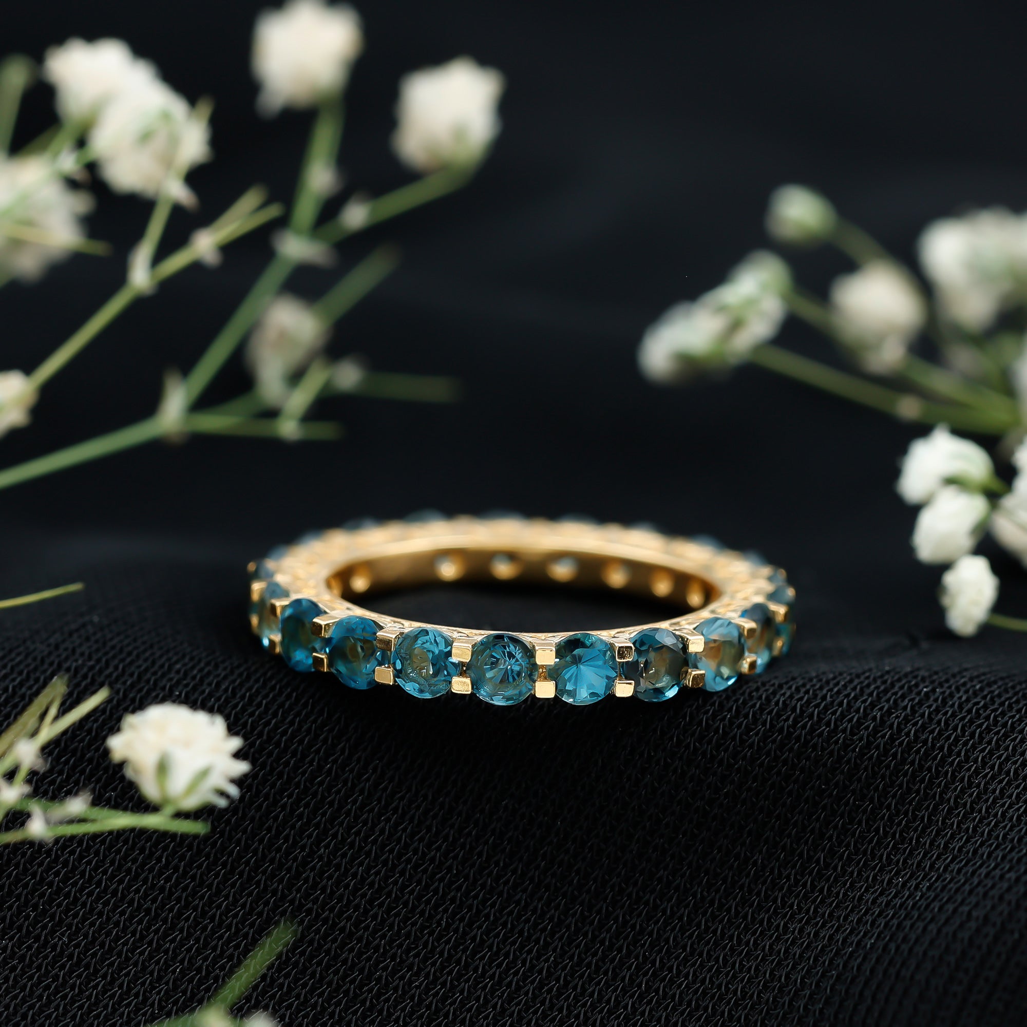 Certified London Blue Topaz Full Eternity Band Ring