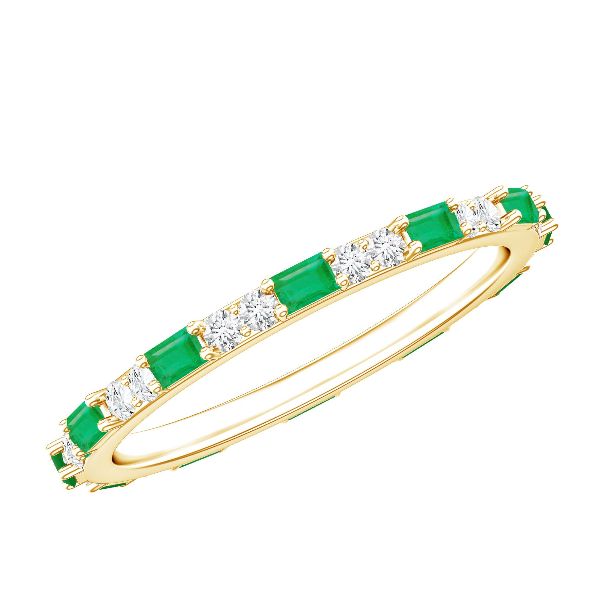 Emerald Eternity Ring – Baguette Emerald & Diamond East West Band with Prong Setting