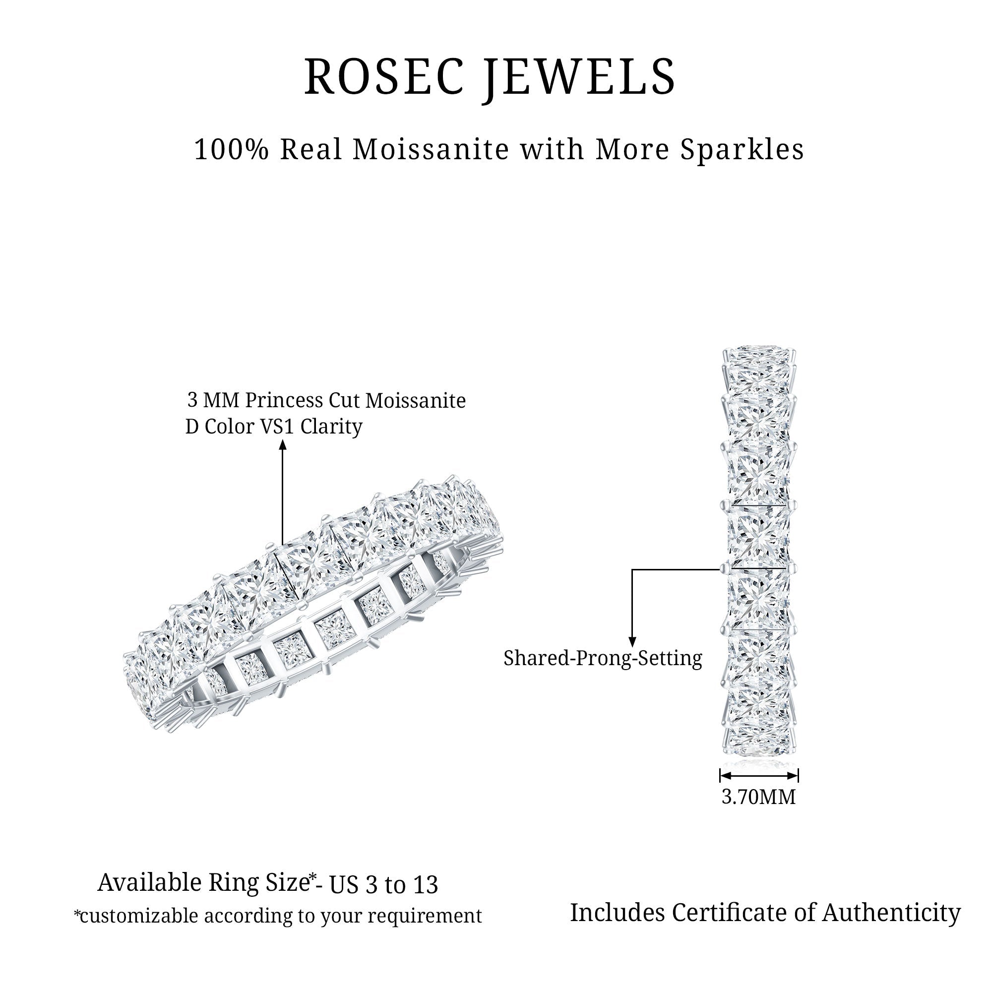 Princess Cut Certified Moissanite Full Eternity Ring