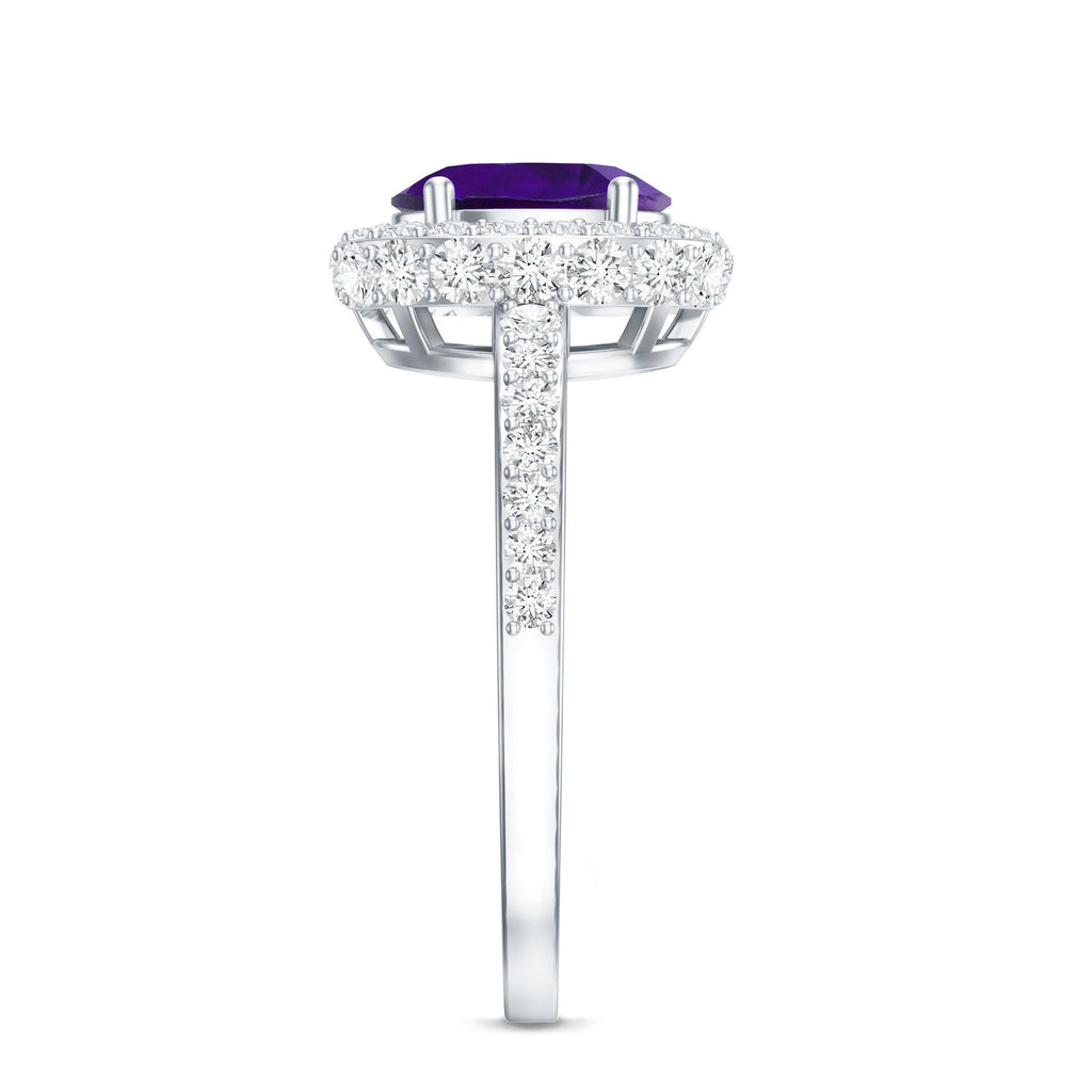 Natural 1 Carat Amethyst Oval Engagement Ring with Moissanite Halo