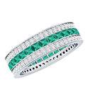 Lab Grown Emerald Ring – Three Row Eternity Band With Princess Cut Emeralds