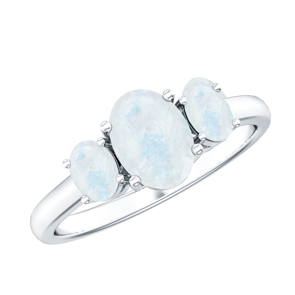 Natural Moonstone Three Stone Oval Engagement Ring