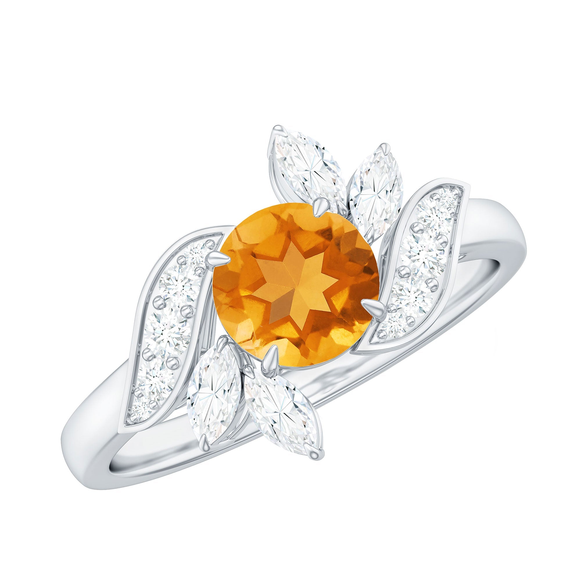 Certified Real 1.2 Carat Citrine Engagement Ring with Moissanite