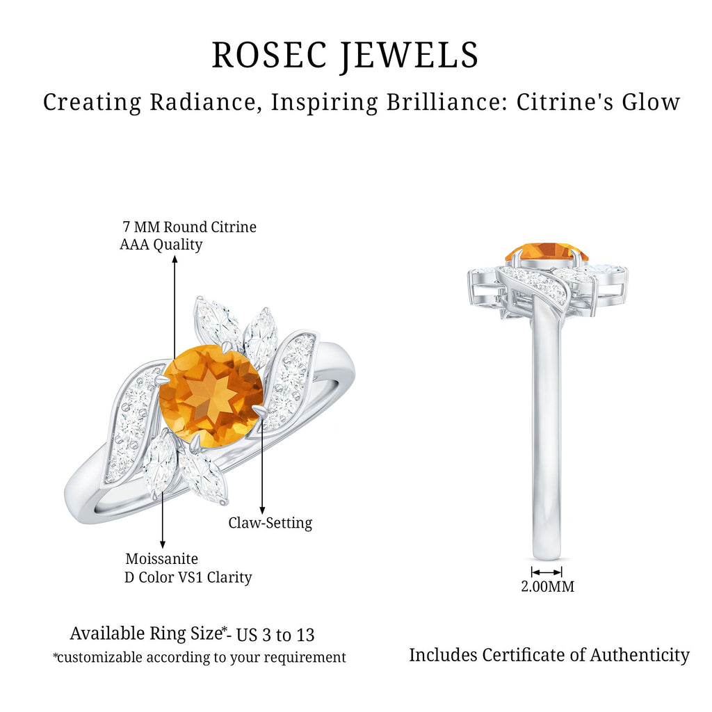 Certified Real 1.2 Carat Citrine Engagement Ring with Moissanite