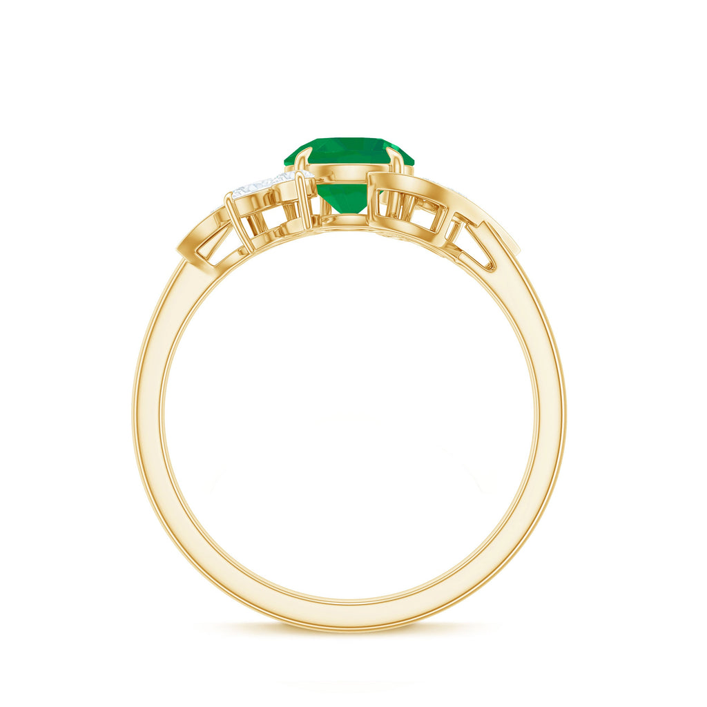 Emerald Engagement Ring – Natural Gemstone Ring with Diamond & Leaf Motif Design