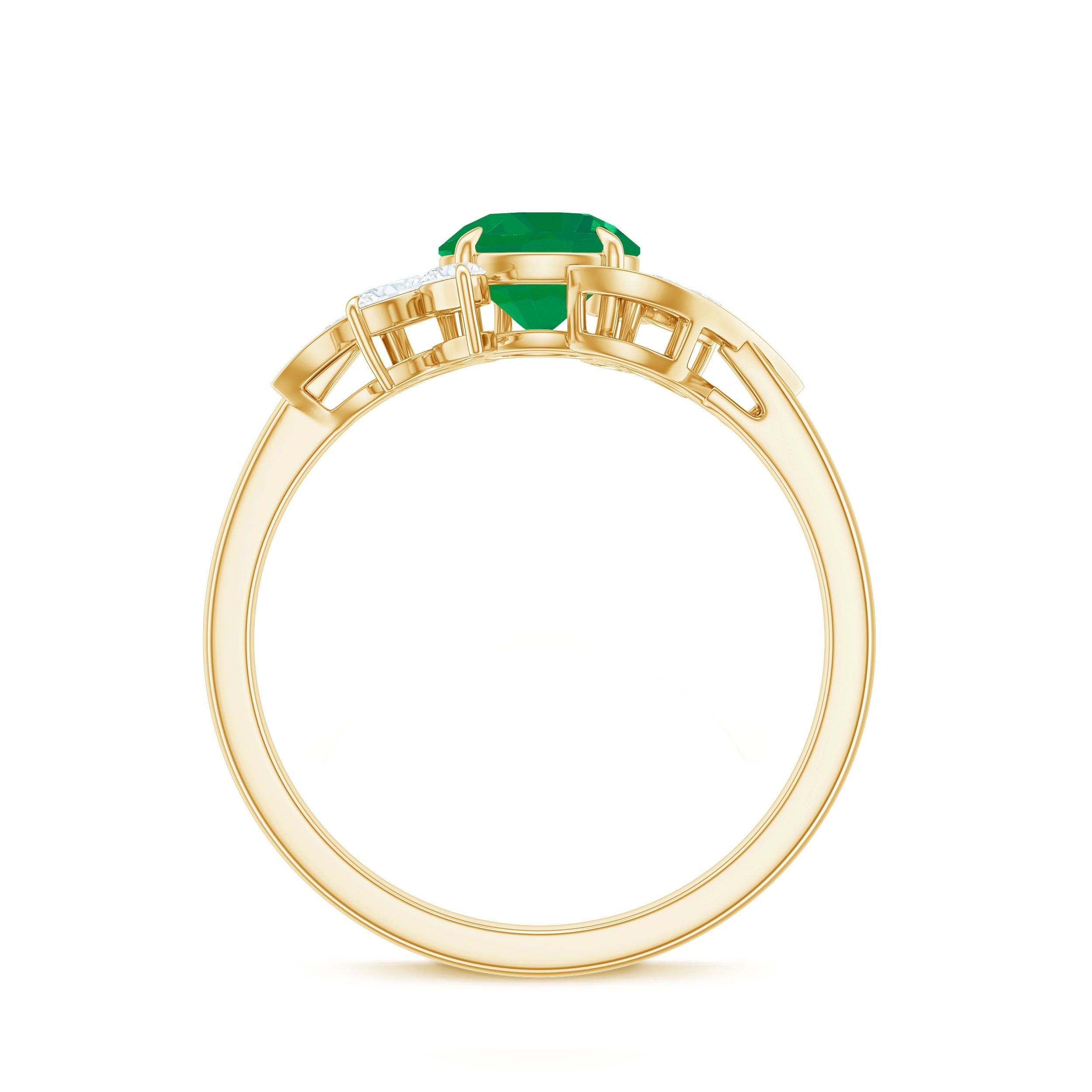 Emerald Engagement Ring – Natural Gemstone Ring with Diamond & Leaf Motif Design