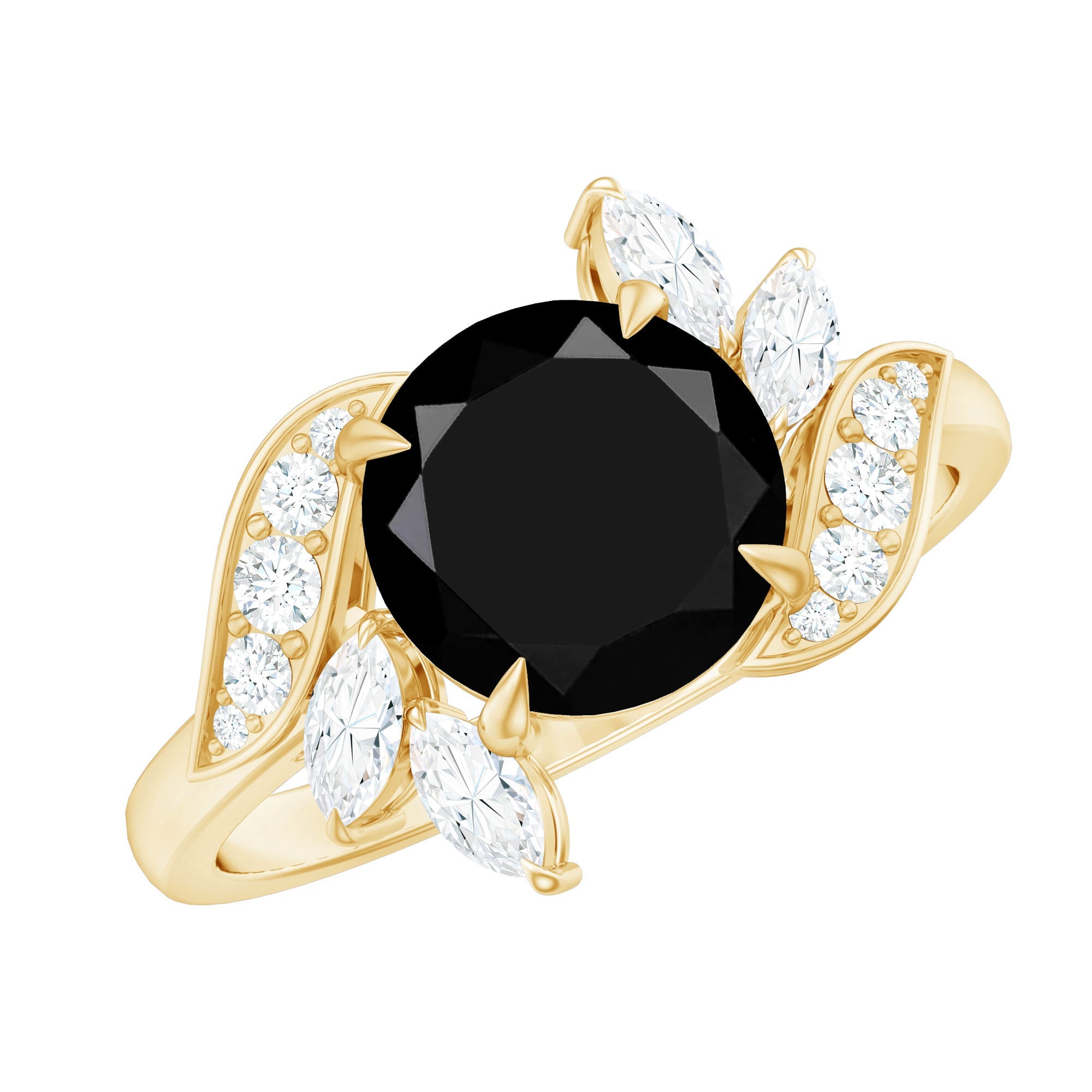 Nature Inspired Black Spinel Engagement Ring with Diamond