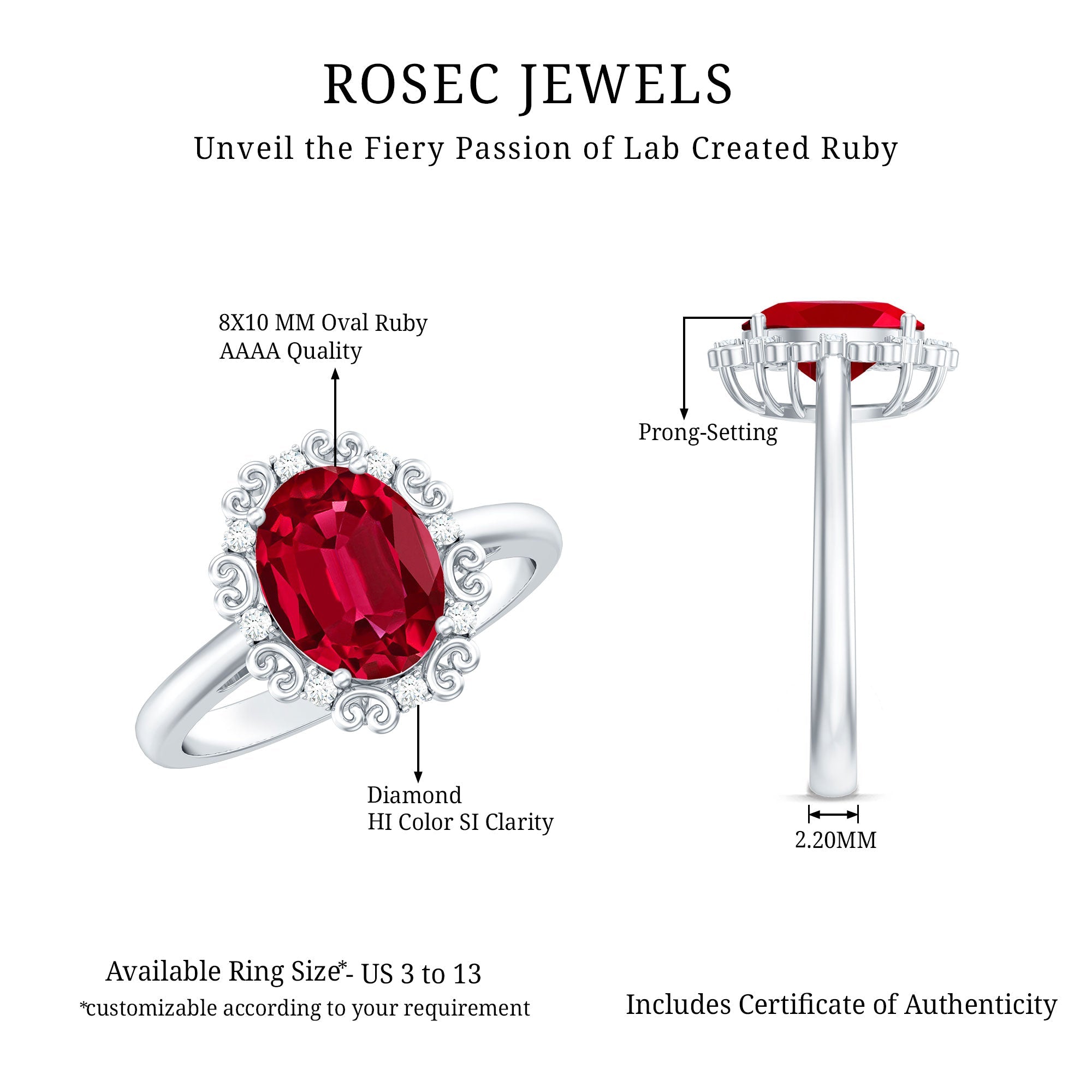 Lab Created Ruby Ring – Vintage Oval Ruby Engagement Band With Diamond Accents