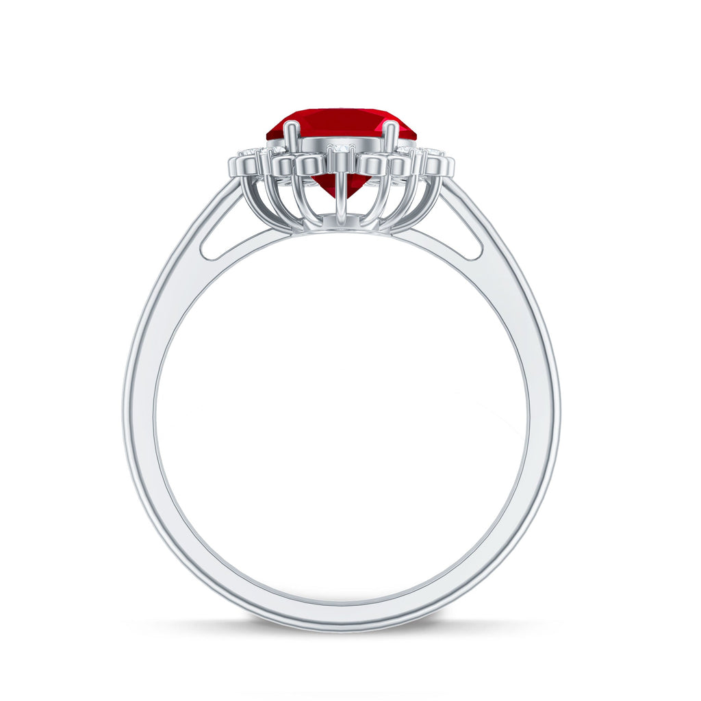 Lab Created Ruby Ring – Vintage Oval Ruby Engagement Band With Diamond Accents